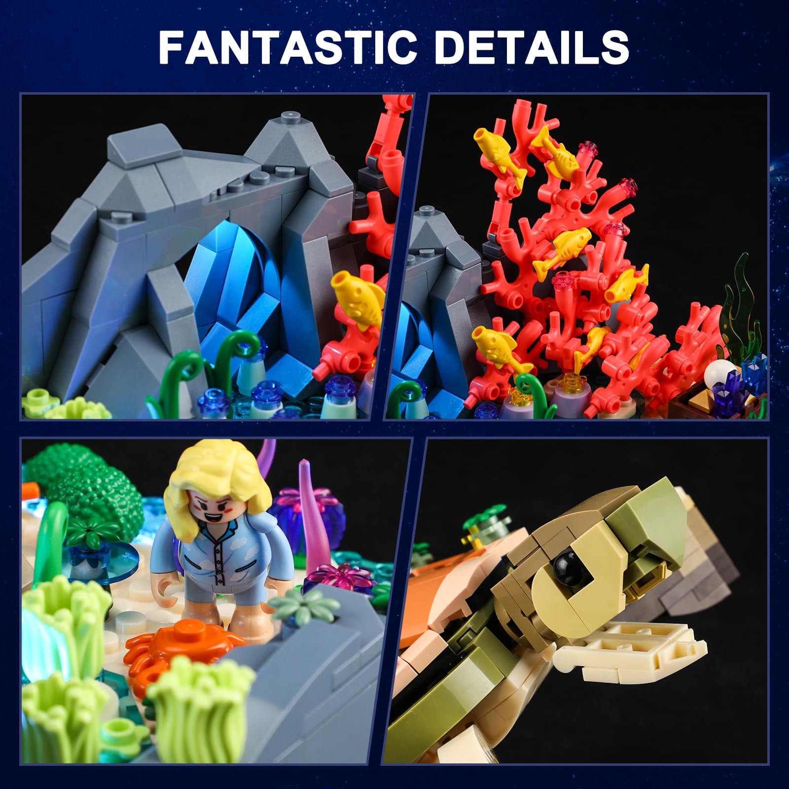 FUNWHOLE Turtle Reef Dream Lighting Building-Bricks Set - 835 Pcs Ocean Plants Collection Ideas Set for Adult and Teens - Image 3