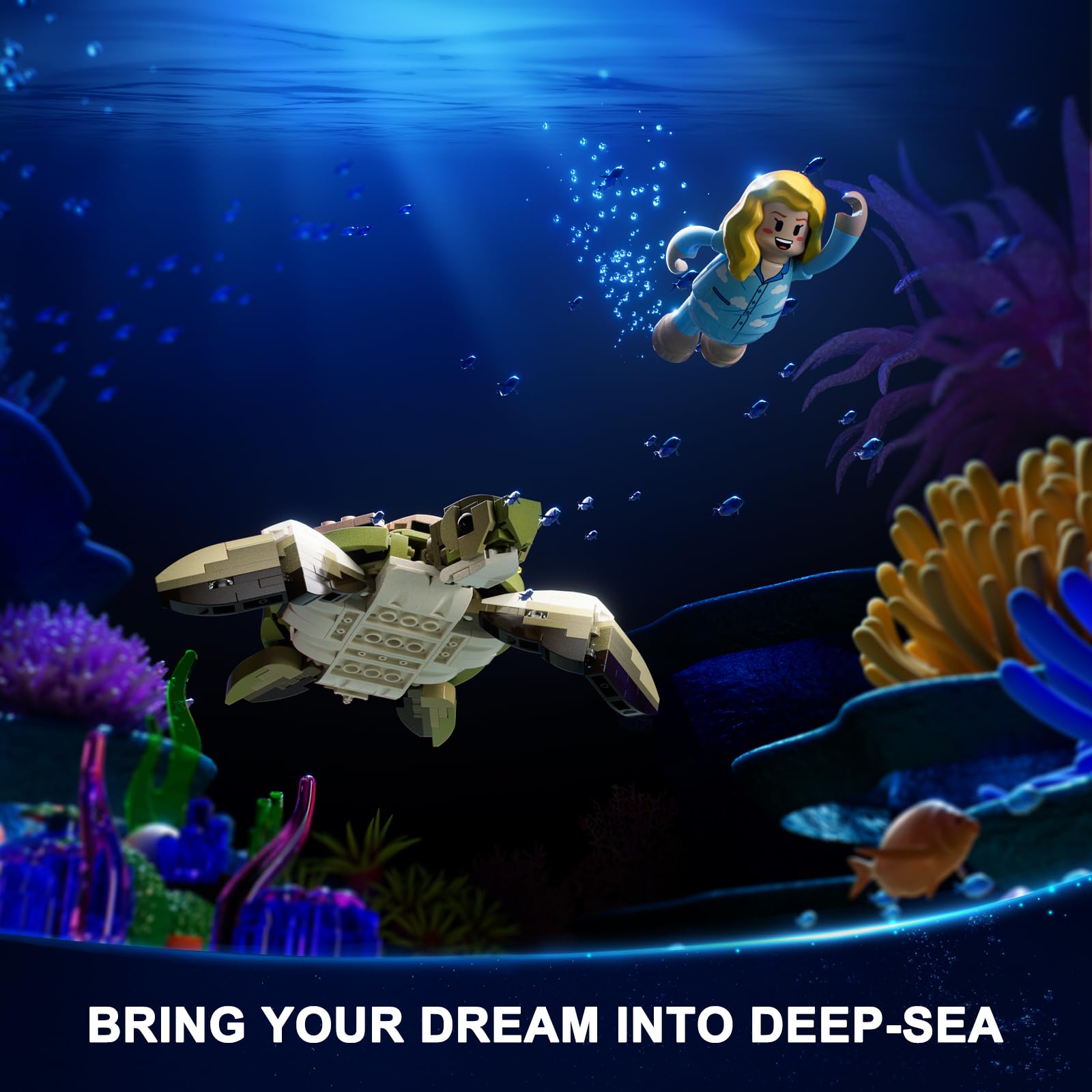 FUNWHOLE Turtle Reef Dream Lighting Building-Bricks Set - 835 Pcs Ocean Plants Collection Ideas Set for Adult and Teens - Image 5