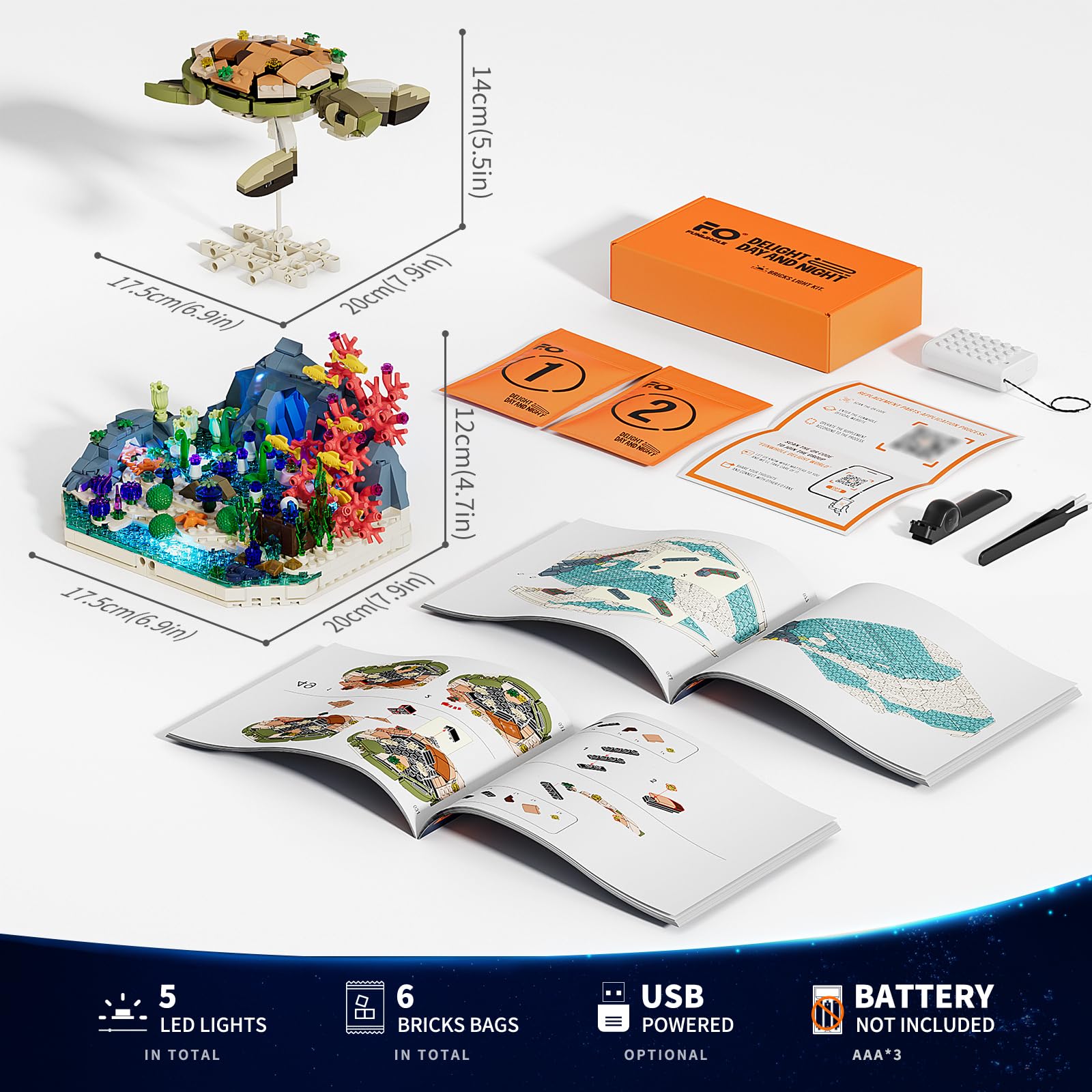 FUNWHOLE Turtle Reef Dream Lighting Building-Bricks Set - 835 Pcs Ocean Plants Collection Ideas Set for Adult and Teens - Image 6