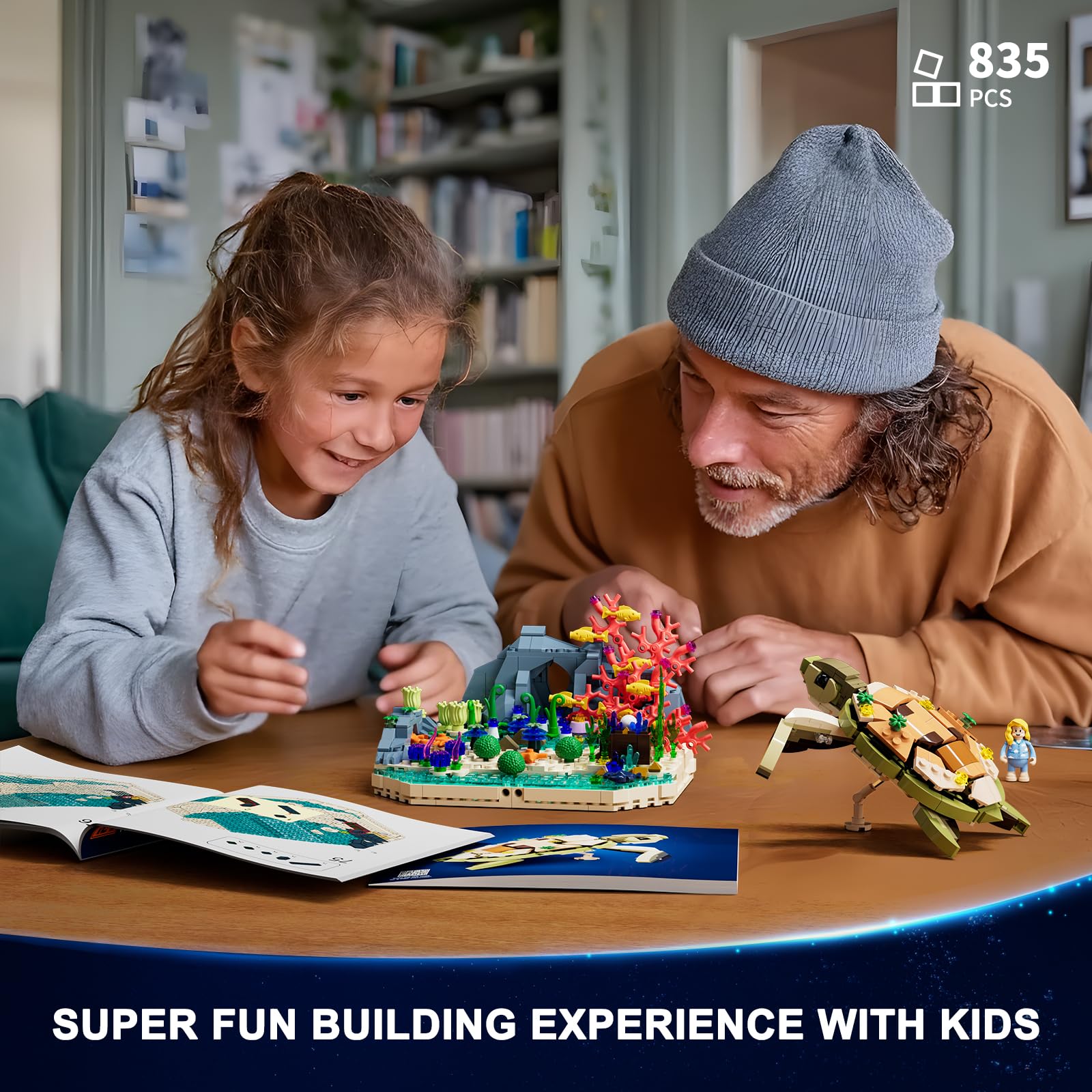 FUNWHOLE Turtle Reef Dream Lighting Building-Bricks Set - 835 Pcs Ocean Plants Collection Ideas Set for Adult and Teens - Image 7