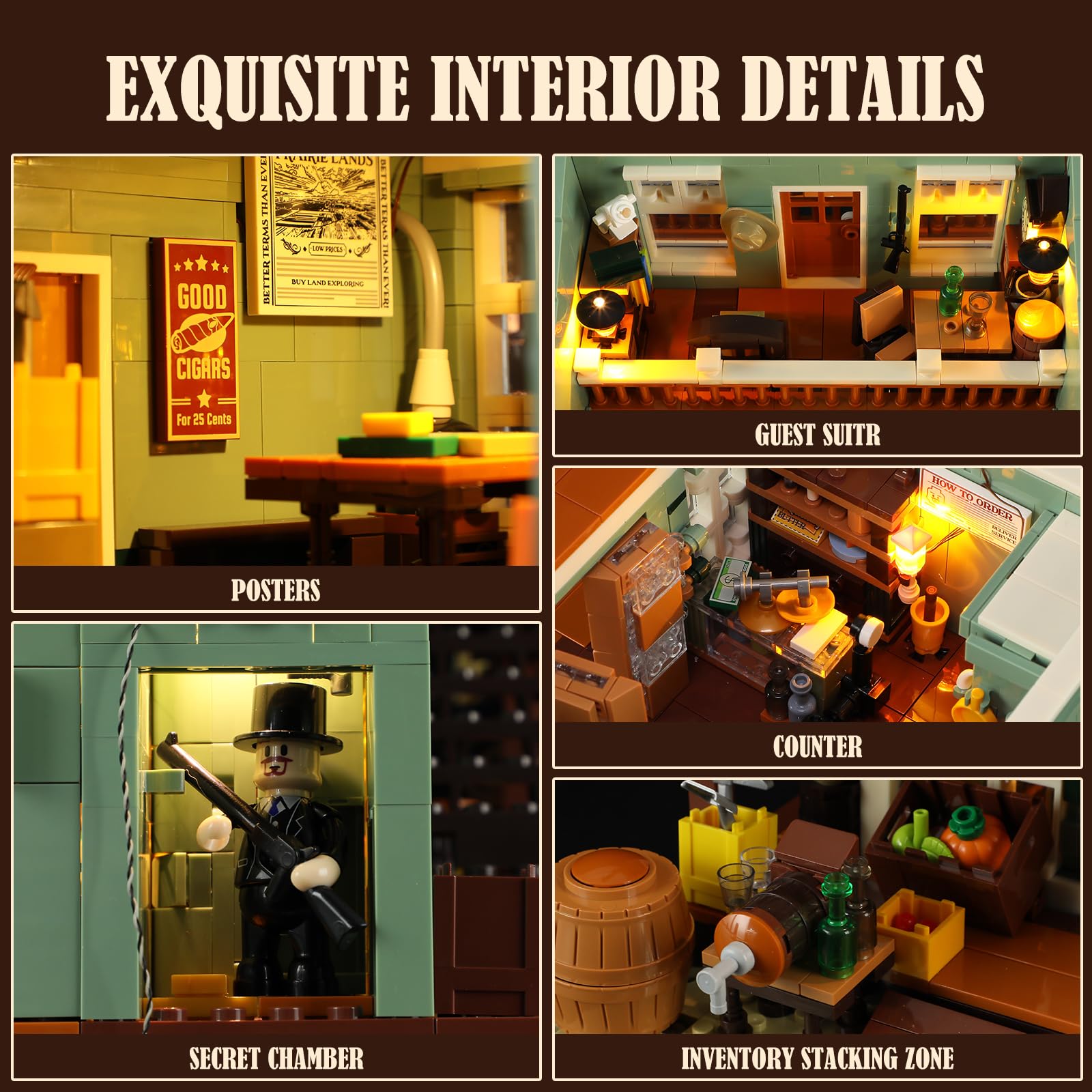 FUNWHOLE Western General Store Lighting Building-Bricks Set - 1895 Pcs The Old West Town Collection Display Set for Adults and West Lovers - Image 4