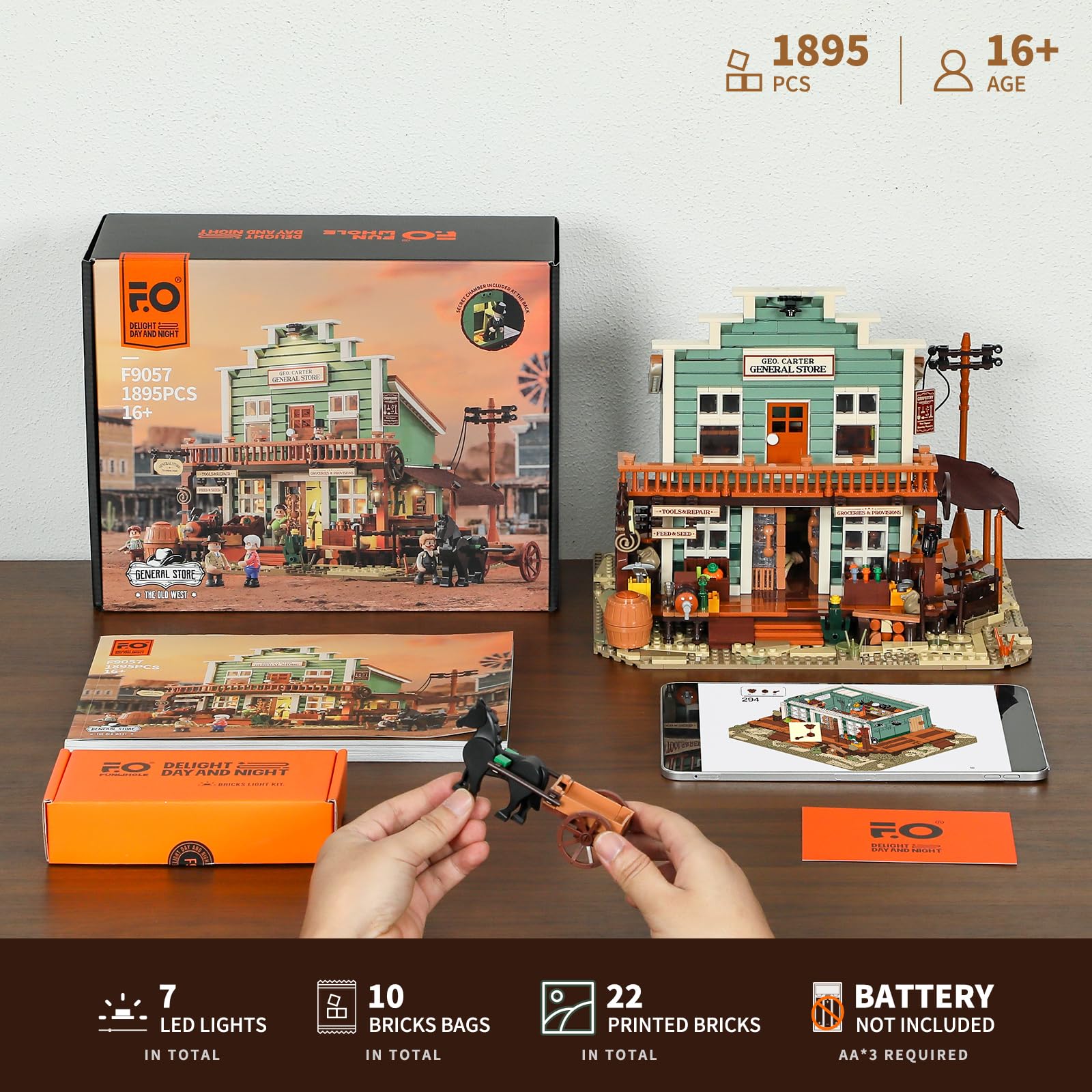 FUNWHOLE Western General Store Lighting Building-Bricks Set - 1895 Pcs The Old West Town Collection Display Set for Adults and West Lovers - Image 5