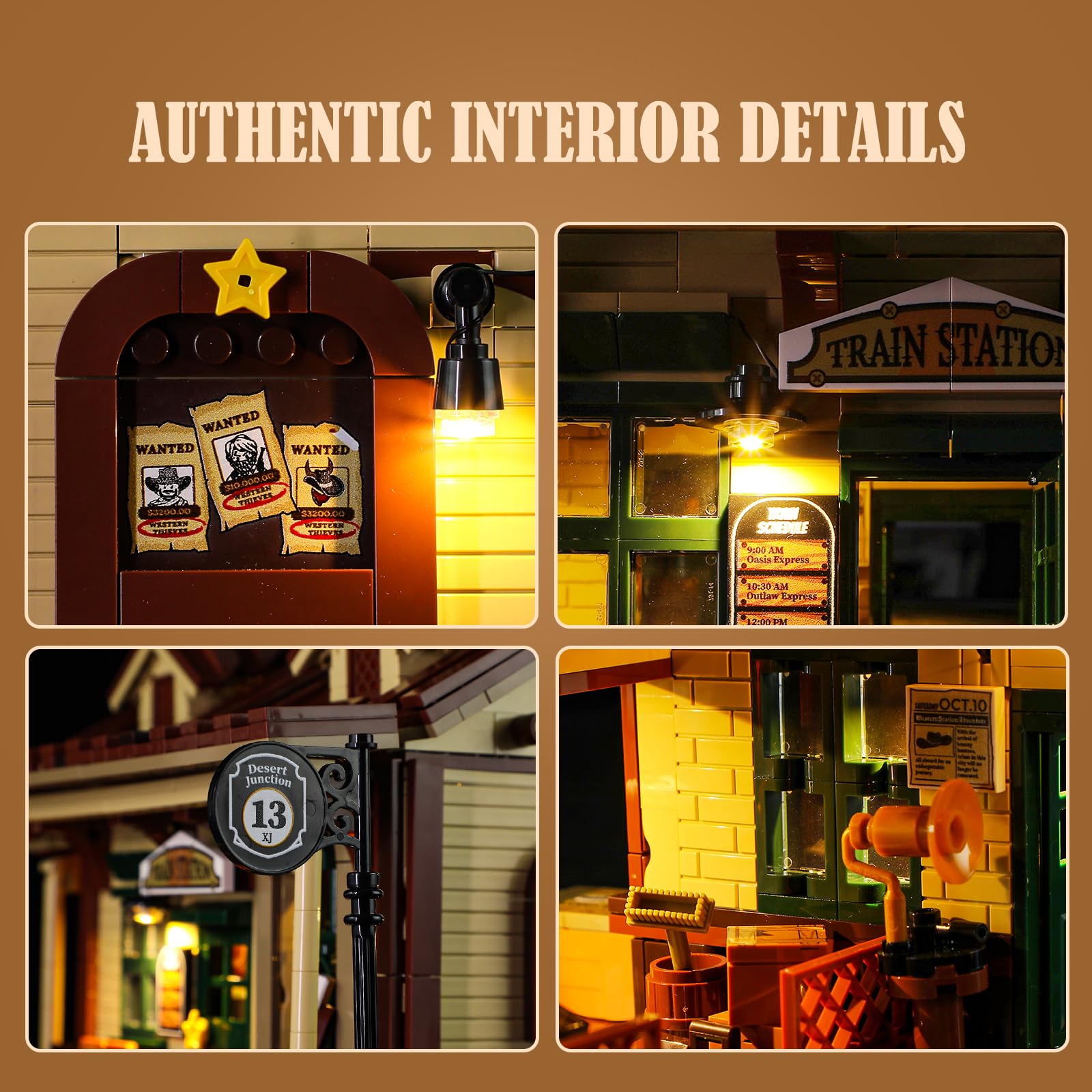 FUNWHOLE Wild West Train Station Lighting Building-Bricks Set - 1975 Pcs Collectible Train Playset for Adults and Teens - Image 4