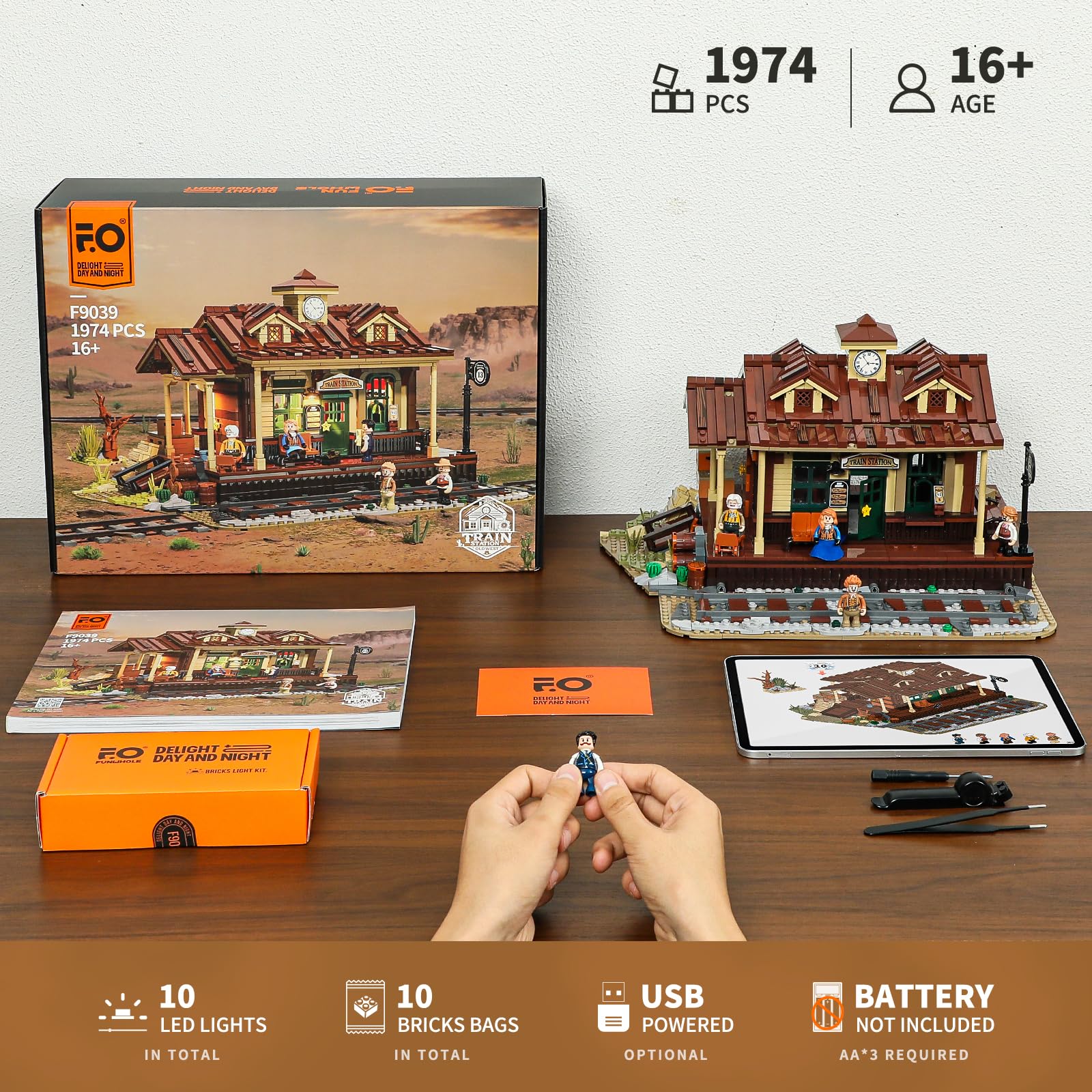 FUNWHOLE Wild West Train Station Lighting Building-Bricks Set - 1975 Pcs Collectible Train Playset for Adults and Teens - Image 6