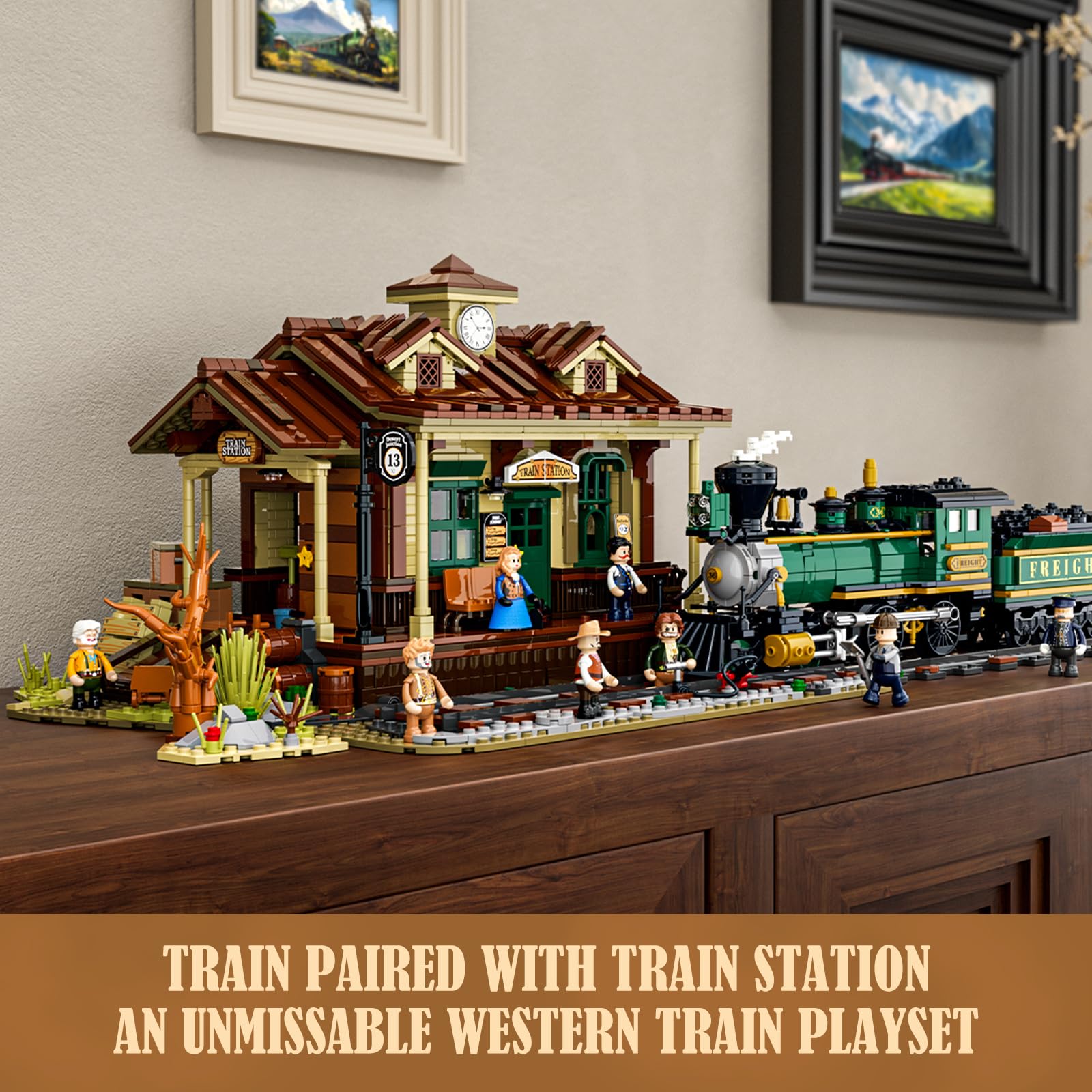 FUNWHOLE Wild West Train Station Lighting Building-Bricks Set - 1975 Pcs Collectible Train Playset for Adults and Teens - Image 7