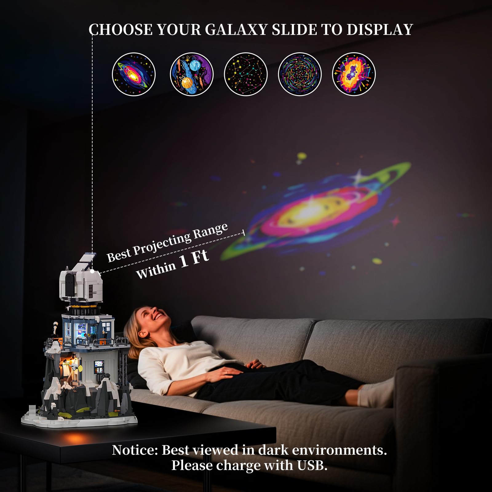 Lumibricks Alpine Observatory Lighting Building-Bricks Set with The Galaxy Projector, 2437 Pcs Space Themed Room Decor for Astronomy and Space Lovers - Image 3