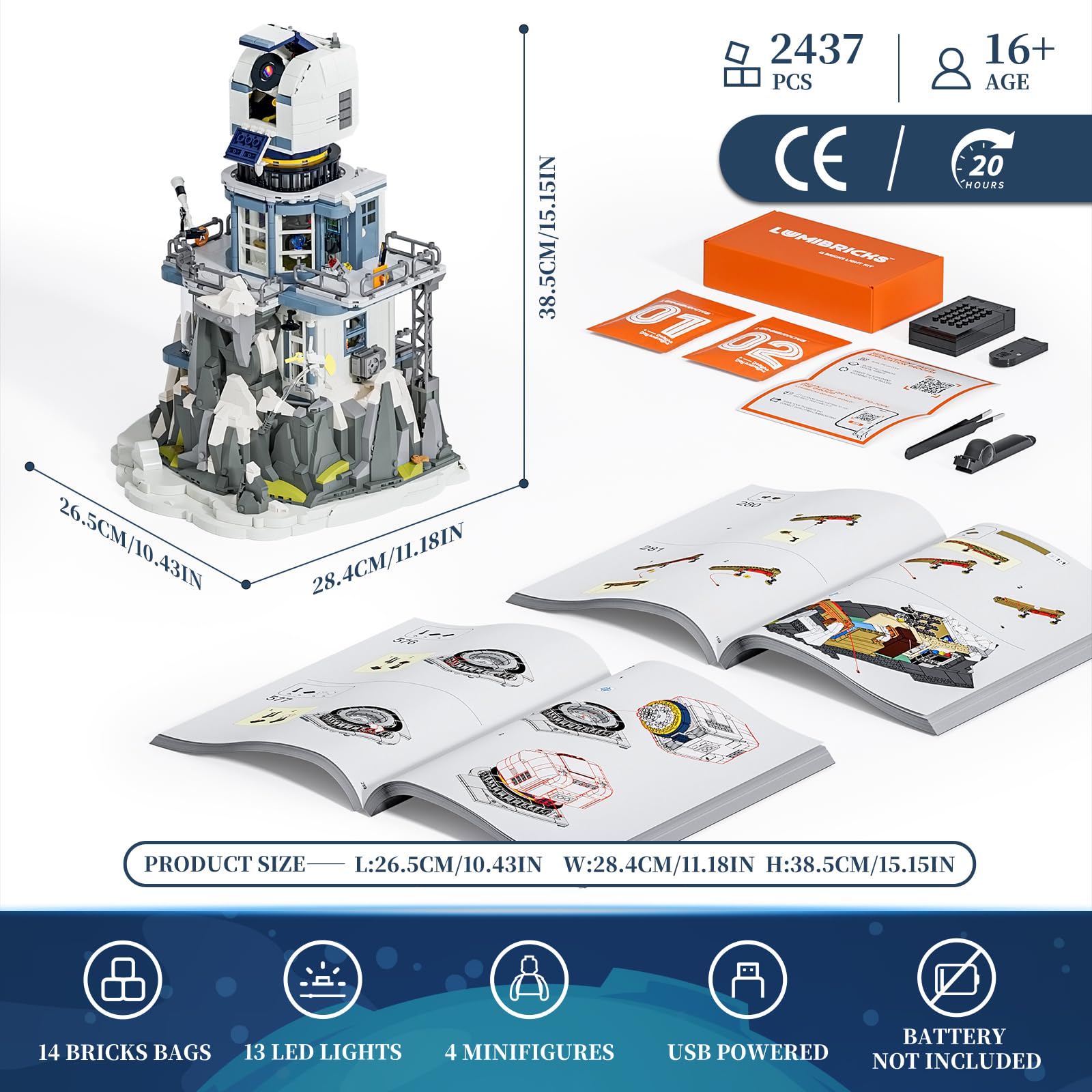 Lumibricks Alpine Observatory Lighting Building-Bricks Set with The Galaxy Projector, 2437 Pcs Space Themed Room Decor for Astronomy and Space Lovers - Image 6