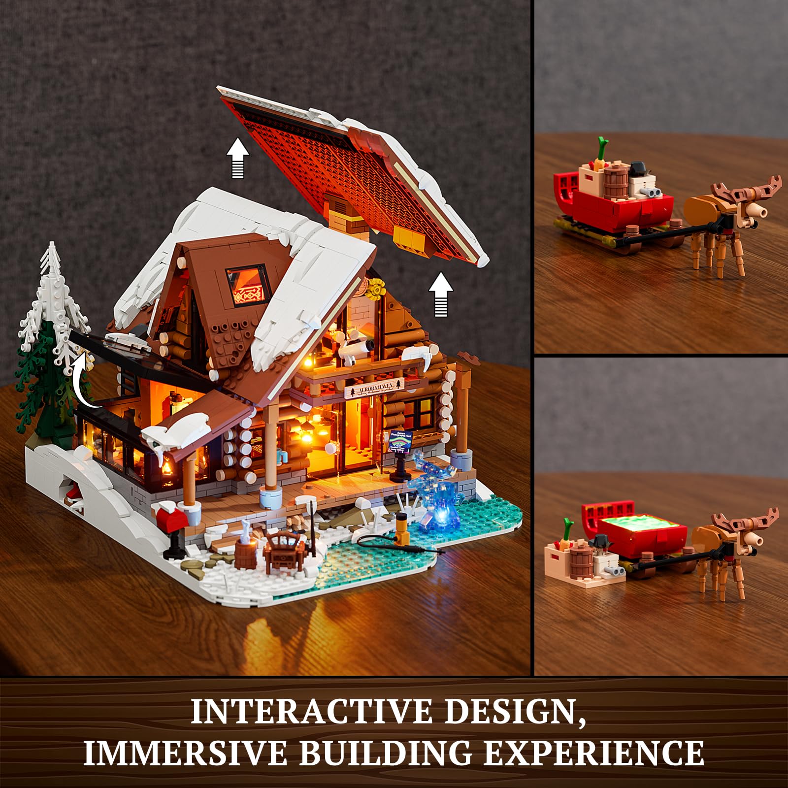 LUMIBRICKS Aurora-Cabin Christmas Lighting-Building-Bricks Set - 2425 Pcs Retro House Winter Lodge LED Light Construction Building Christmas Village Model Set for Adults and Families - Image 3