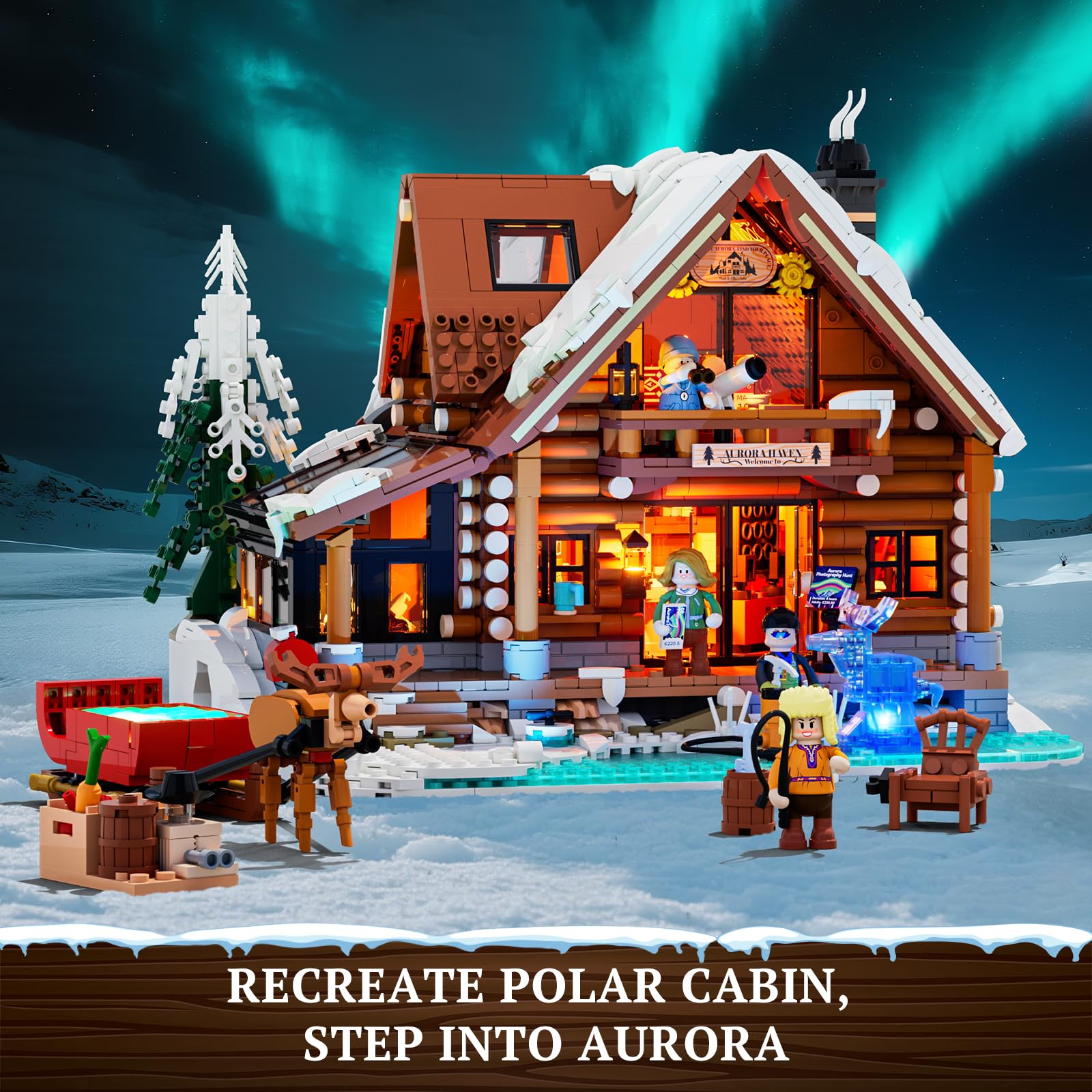 LUMIBRICKS Aurora-Cabin Christmas Lighting-Building-Bricks Set - 2425 Pcs Retro House Winter Lodge LED Light Construction Building Christmas Village Model Set for Adults and Families - Image 5