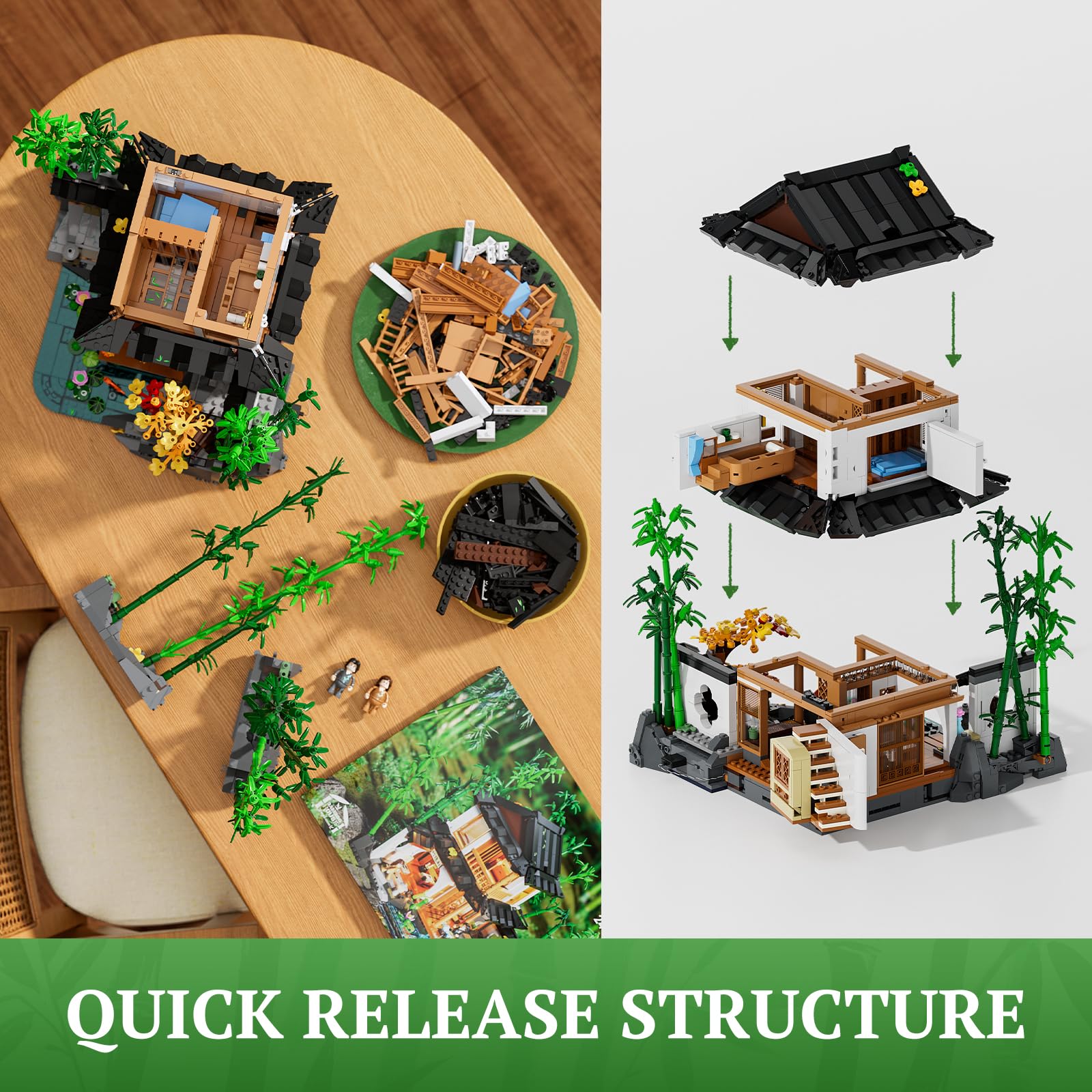 Lumibricks Bamboo-House Lighting Building-Bricks Set - Retro Chinese Bamboo Cabin and Treehouse Collection LED Light Set 2432 Pcs for Adults and Retro House Building Collectors - Image 3