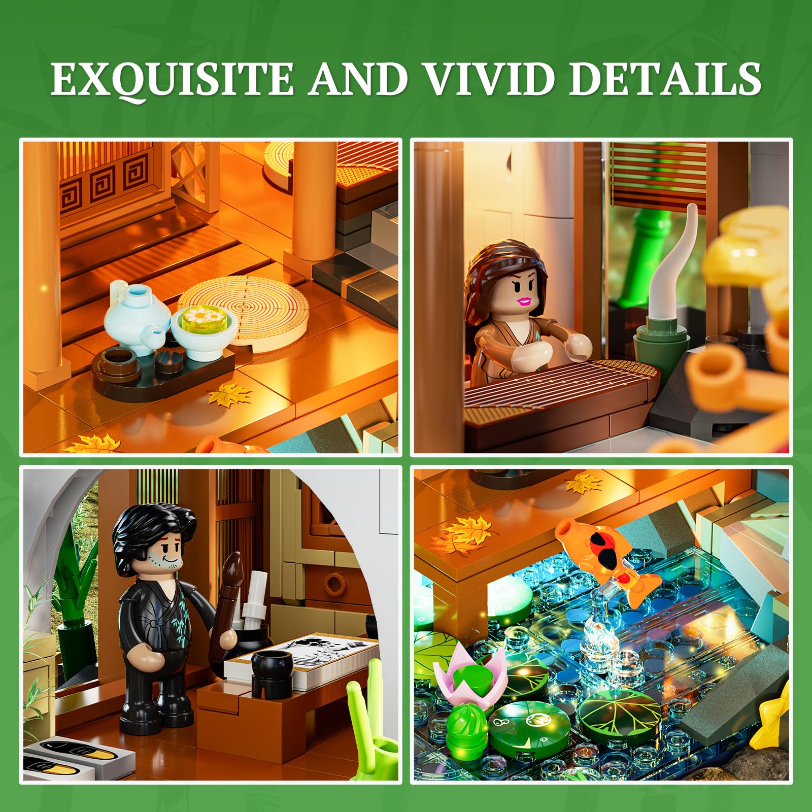 Lumibricks Bamboo-House Lighting Building-Bricks Set - Retro Chinese Bamboo Cabin and Treehouse Collection LED Light Set 2432 Pcs for Adults and Retro House Building Collectors - Image 4