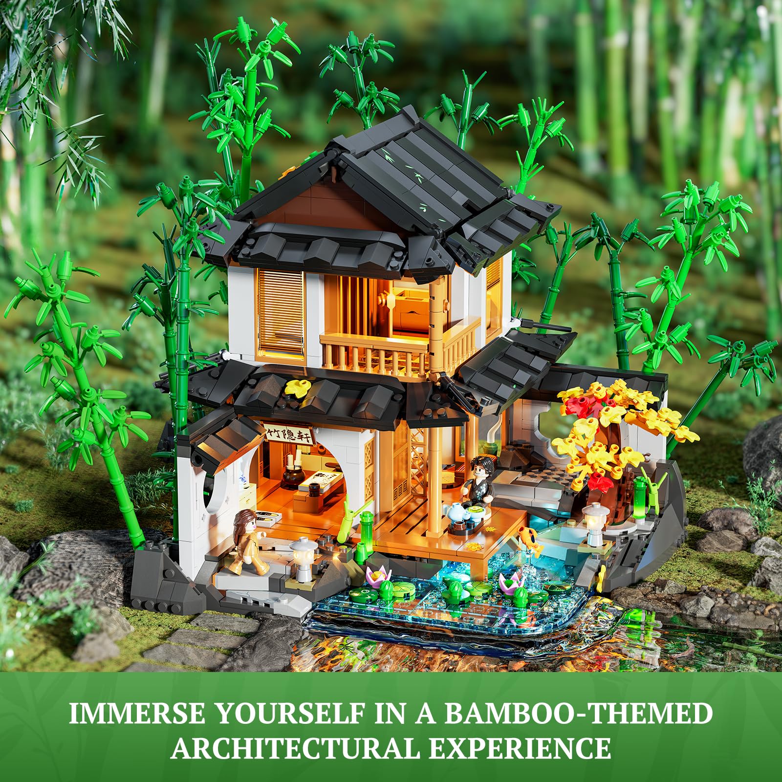 Lumibricks Bamboo-House Lighting Building-Bricks Set - Retro Chinese Bamboo Cabin and Treehouse Collection LED Light Set 2432 Pcs for Adults and Retro House Building Collectors - Image 5