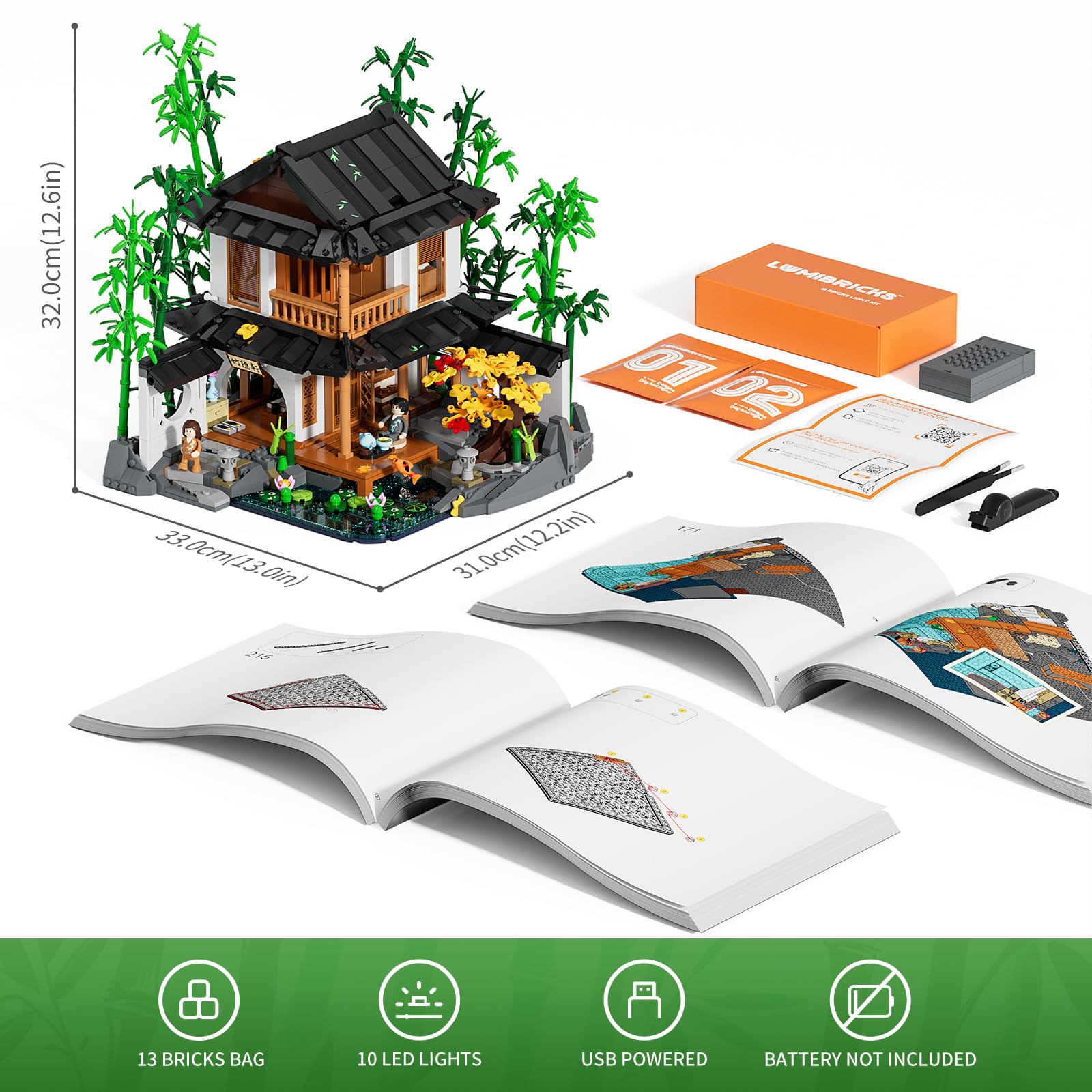 Lumibricks Bamboo-House Lighting Building-Bricks Set - Retro Chinese Bamboo Cabin and Treehouse Collection LED Light Set 2432 Pcs for Adults and Retro House Building Collectors - Image 6