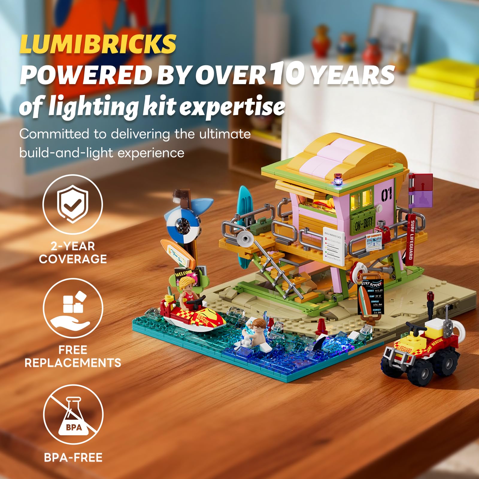 Lumibricks Beach Lifeguard Tower Lighting Building Bricks Set - 1015 Pcs Road Trip Lifeguard Tower Light Construction Building Model Set for Adults and Travelling Lovers - Image 7
