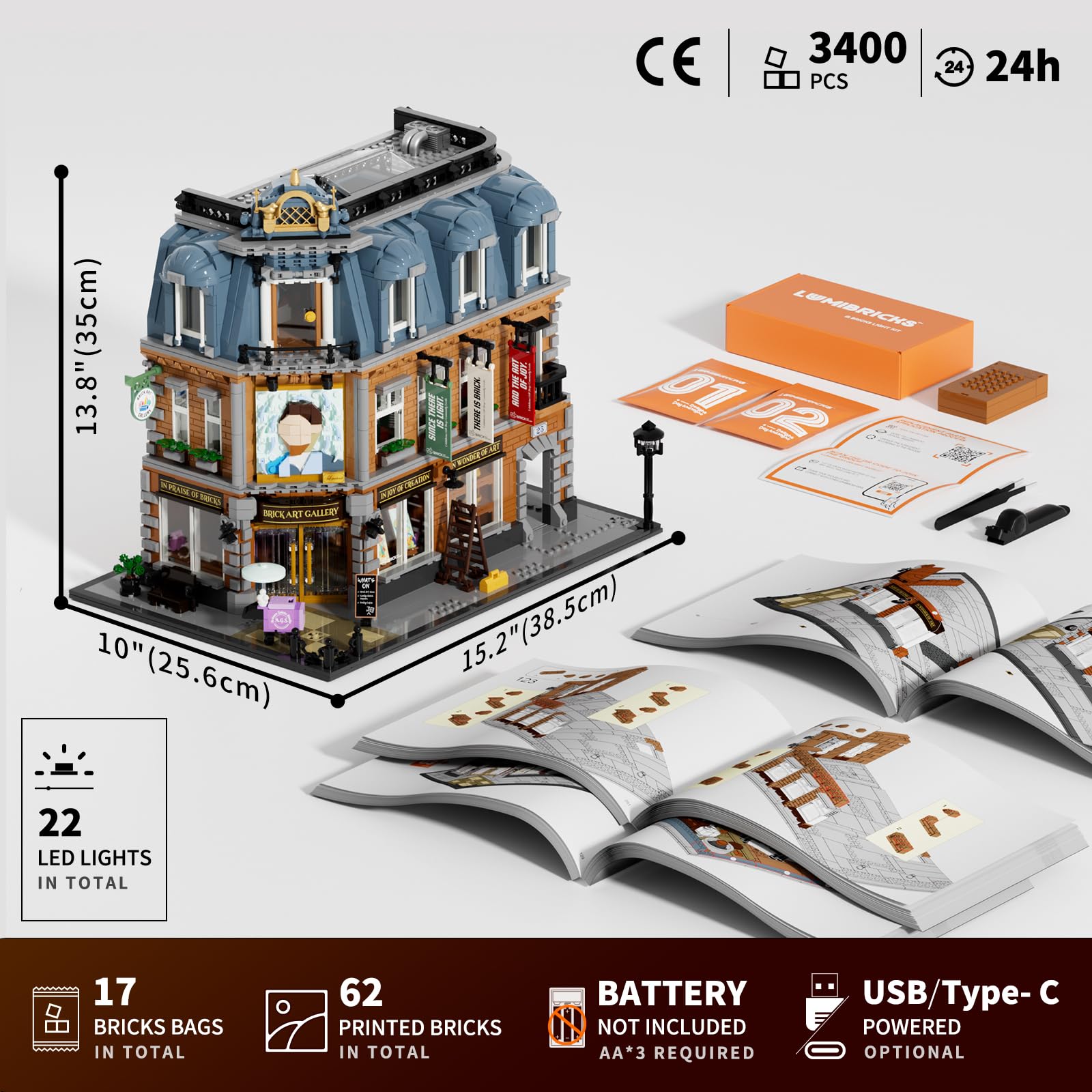 Lumibricks Brick Art Gallery Lighting Building Bricks Set - Town Life City Modular Collection Kit with Minifigures 3400 Pcs for Adults & Teen & Visual Art Lovers - Image 7