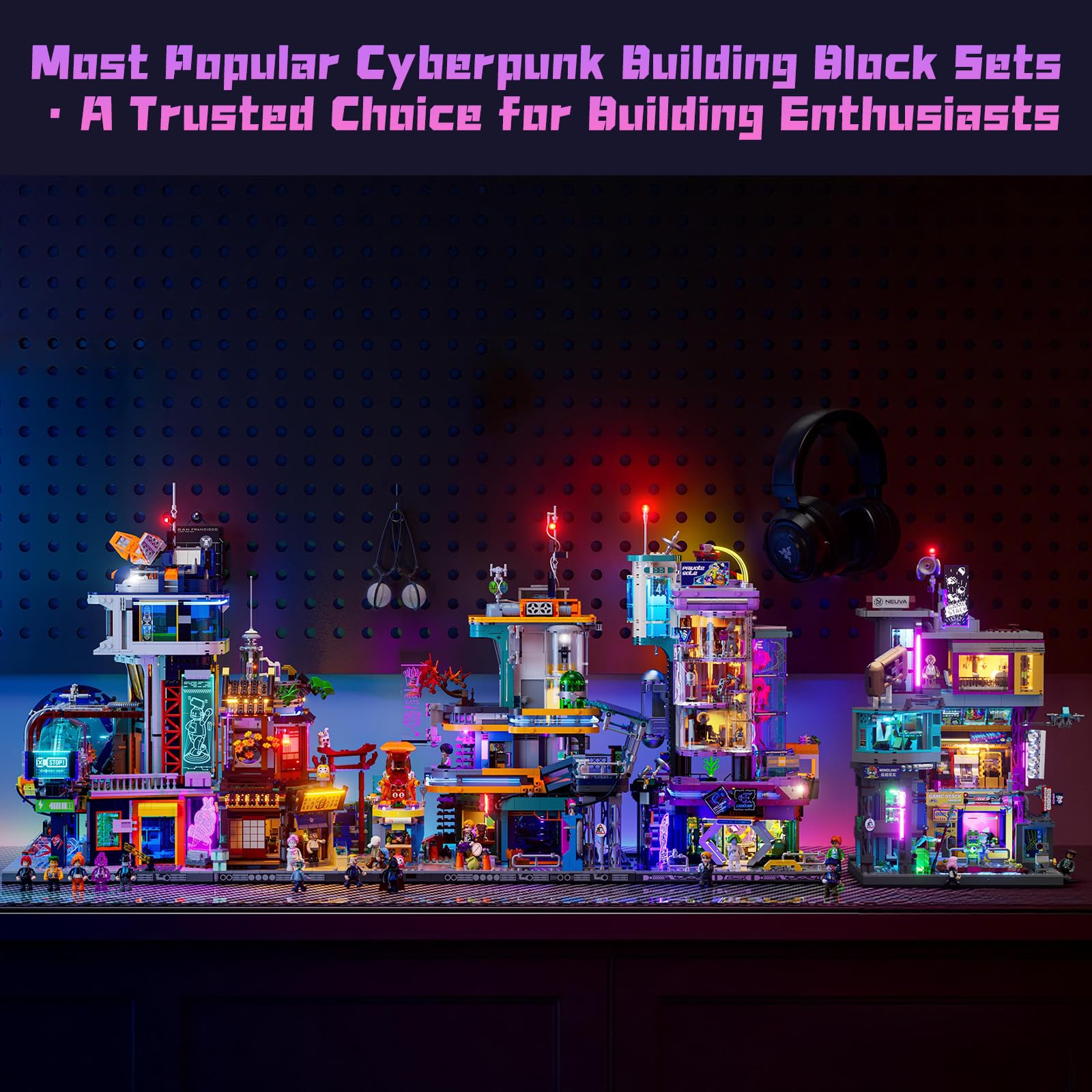 Lumibricks Cyber Couture Galleria Building Set - Cyberpunk Neon City Future Style Toy with Light Kit for Home Decor - Amazing Gift Idea for Boys & Girls, Adults & Sci-fi Lovers, 2701 Pcs - Image 7