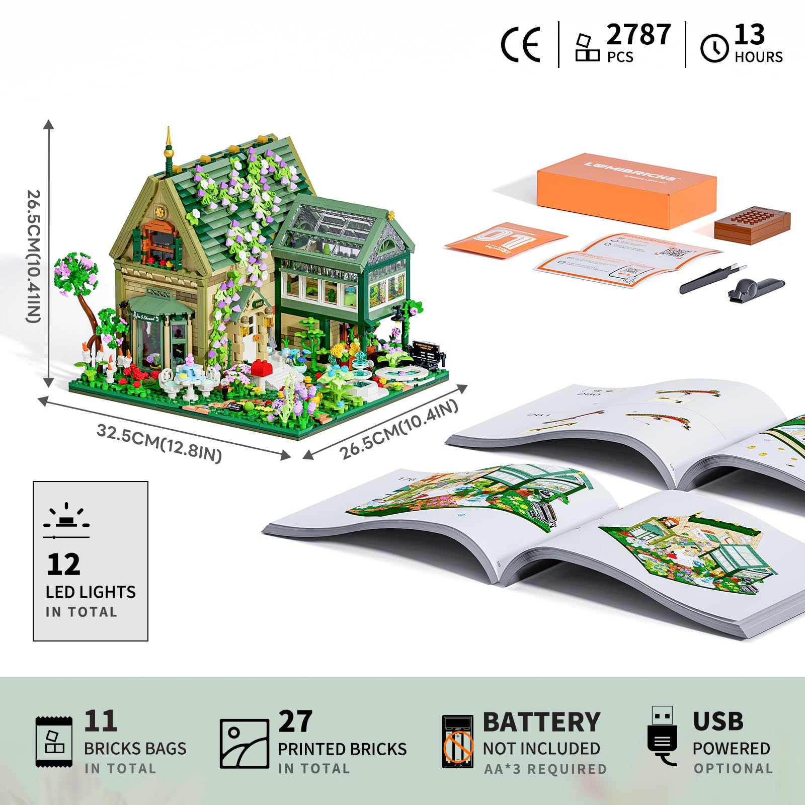 Lumibricks Garden Cottage Lighting Building Bricks Set - 2787 Pcs Retro Garden Cabin House Construction Building Model Set for Adults and Cabin Model Lovers - Image 9