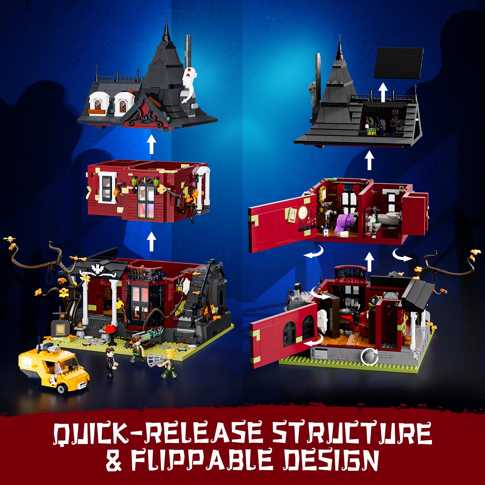 Lumibricks Halloween Midnight Haunted Mansion Lighting Building Bricks Set - Ghost Specter Phantom House City Town Modular Collection Kit 2617 Pcs for Adults & Teens - Image 3
