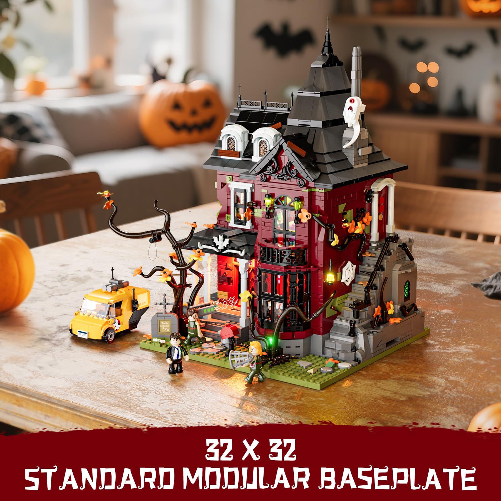 Lumibricks Halloween Midnight Haunted Mansion Lighting Building Bricks Set - Ghost Specter Phantom House City Town Modular Collection Kit 2617 Pcs for Adults & Teens - Image 6