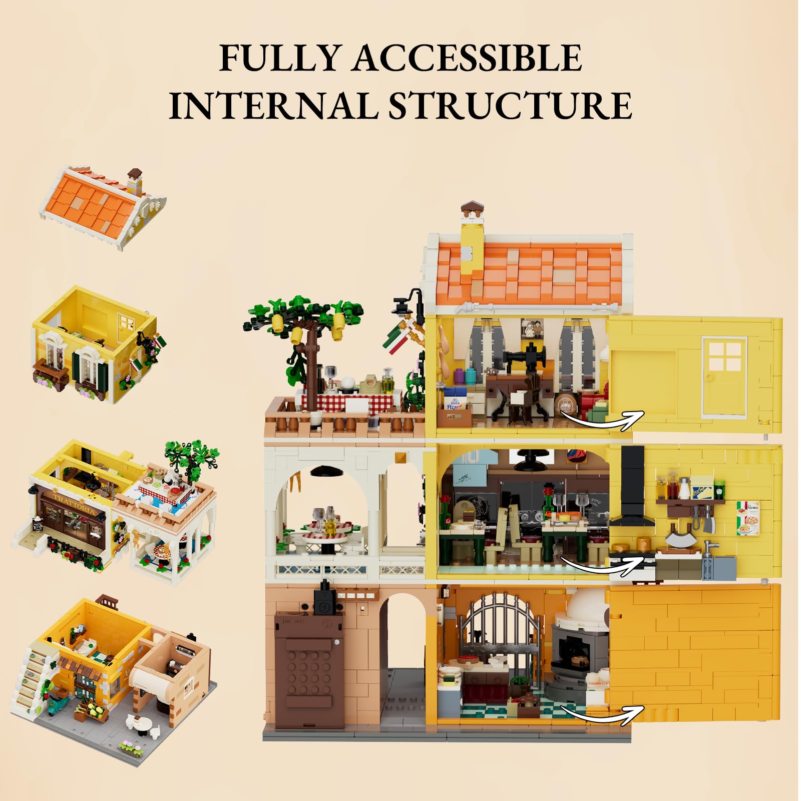 Lumibricks Italian Homestyle Restaurant Lighting Building-Bricks Set – City Town Modular Italian Trattoria & Café LED Light Building Kit 2868 Pcs Construction Set for Adults and Teens - Image 3