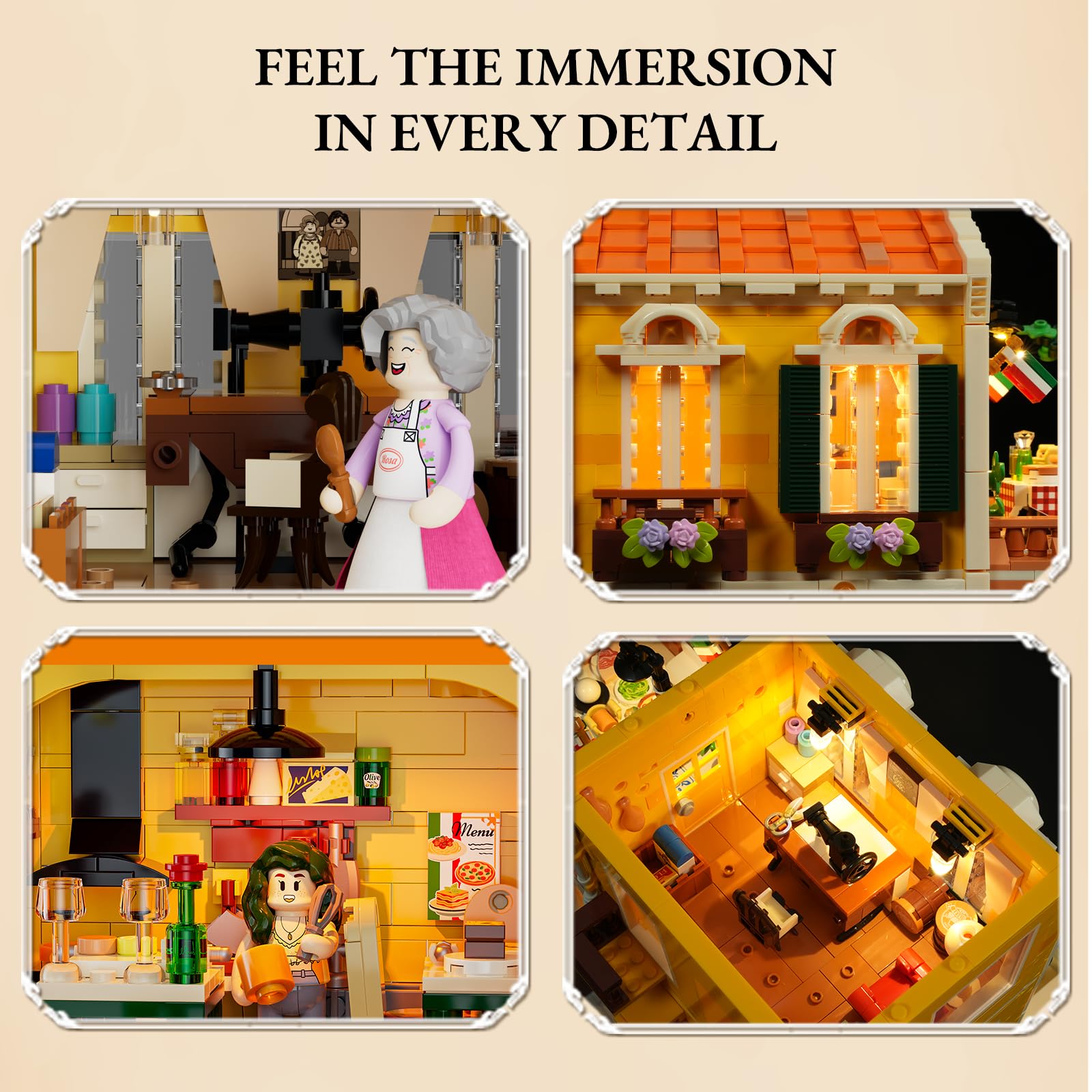 Lumibricks Italian Homestyle Restaurant Lighting Building-Bricks Set – City Town Modular Italian Trattoria & Café LED Light Building Kit 2868 Pcs Construction Set for Adults and Teens - Image 4