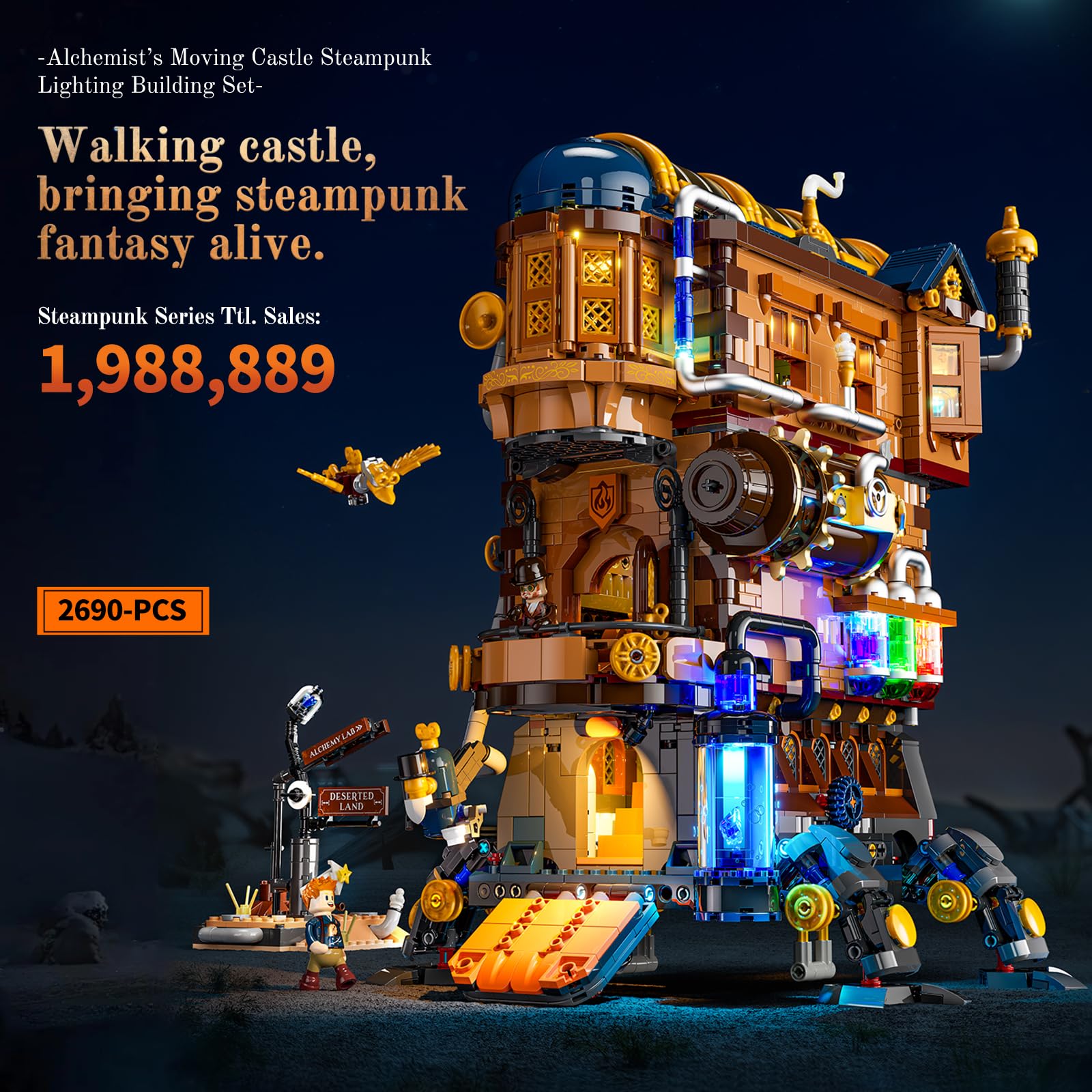 Lumibricks Mecha-Alchemist's Moving Castle Lighting Building-Bricks Set, 2690 Pcs Gearwerk Alchemy Lab Collection Display Set for Adults and Steampunk Lovers - Image 5