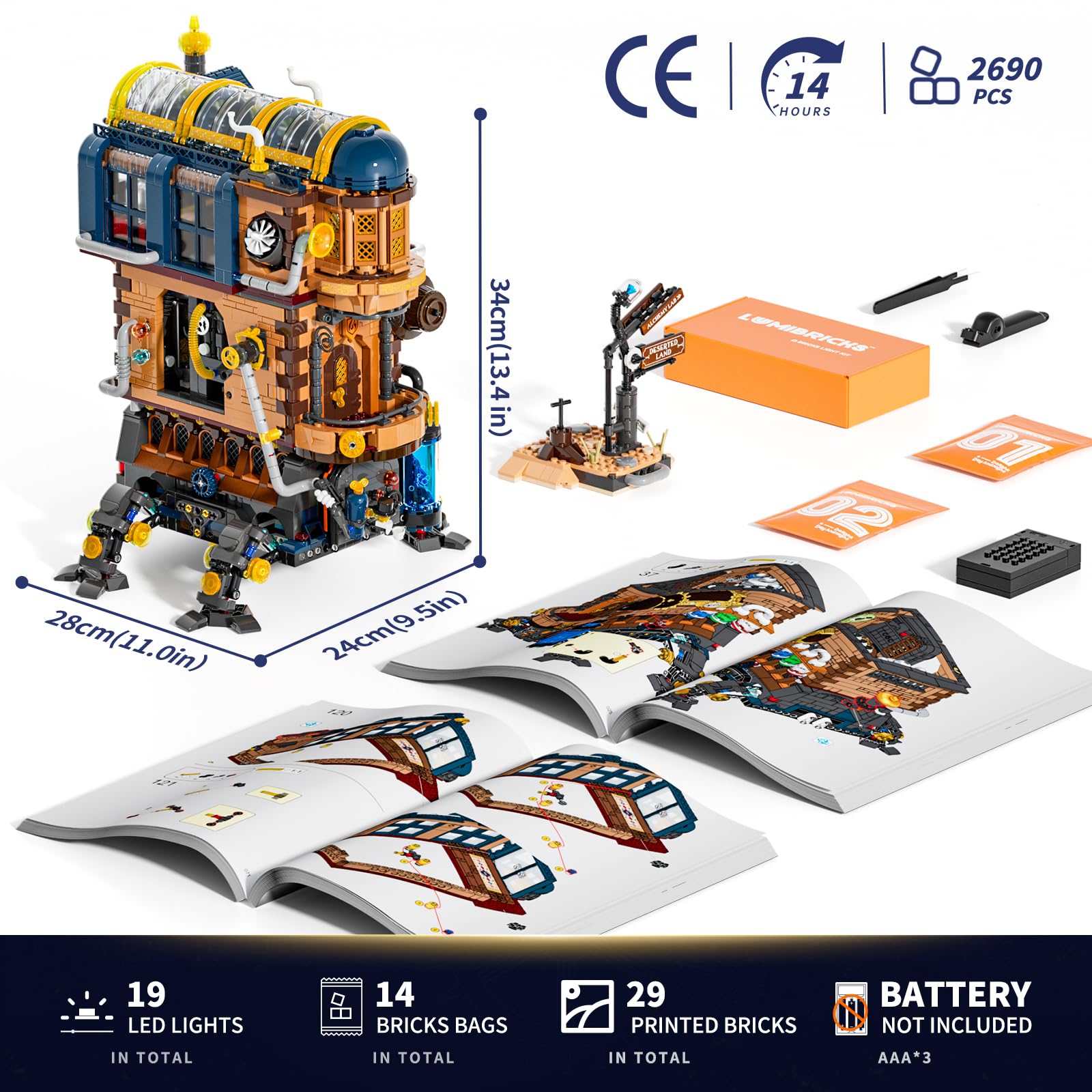 Lumibricks Mecha-Alchemist's Moving Castle Lighting Building-Bricks Set, 2690 Pcs Gearwerk Alchemy Lab Collection Display Set for Adults and Steampunk Lovers - Image 7