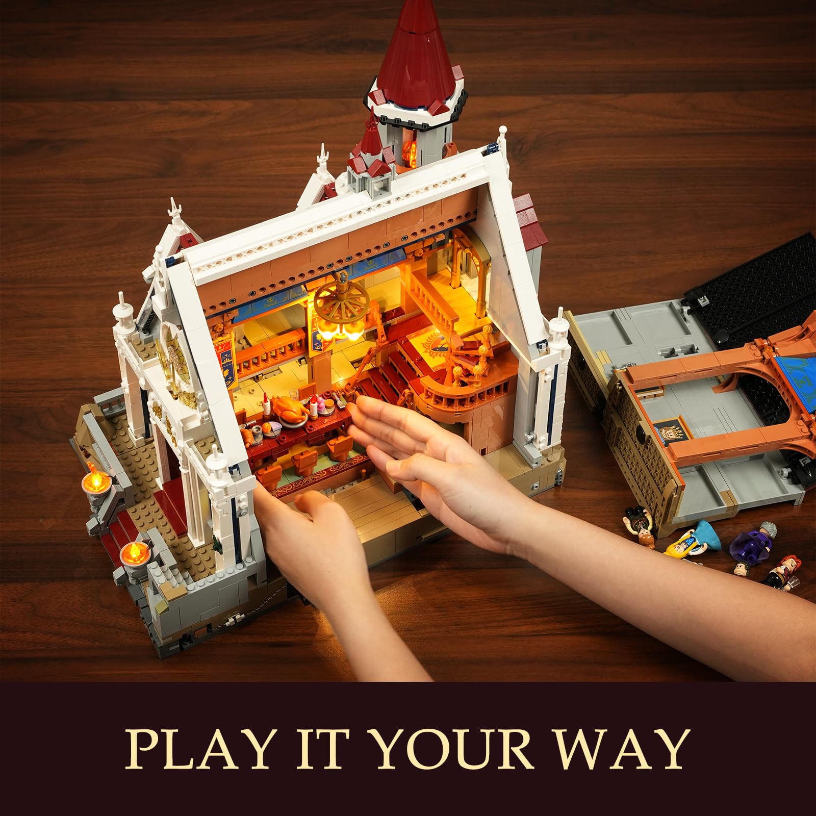 LUMIBRICKS Medieval Castle Banquet Hall Lighting Building Bricks Set - Middle Ages City Town Modular Collection Display Kit with Minifigures 3232 Pcs for Adults & Teens - Image 3