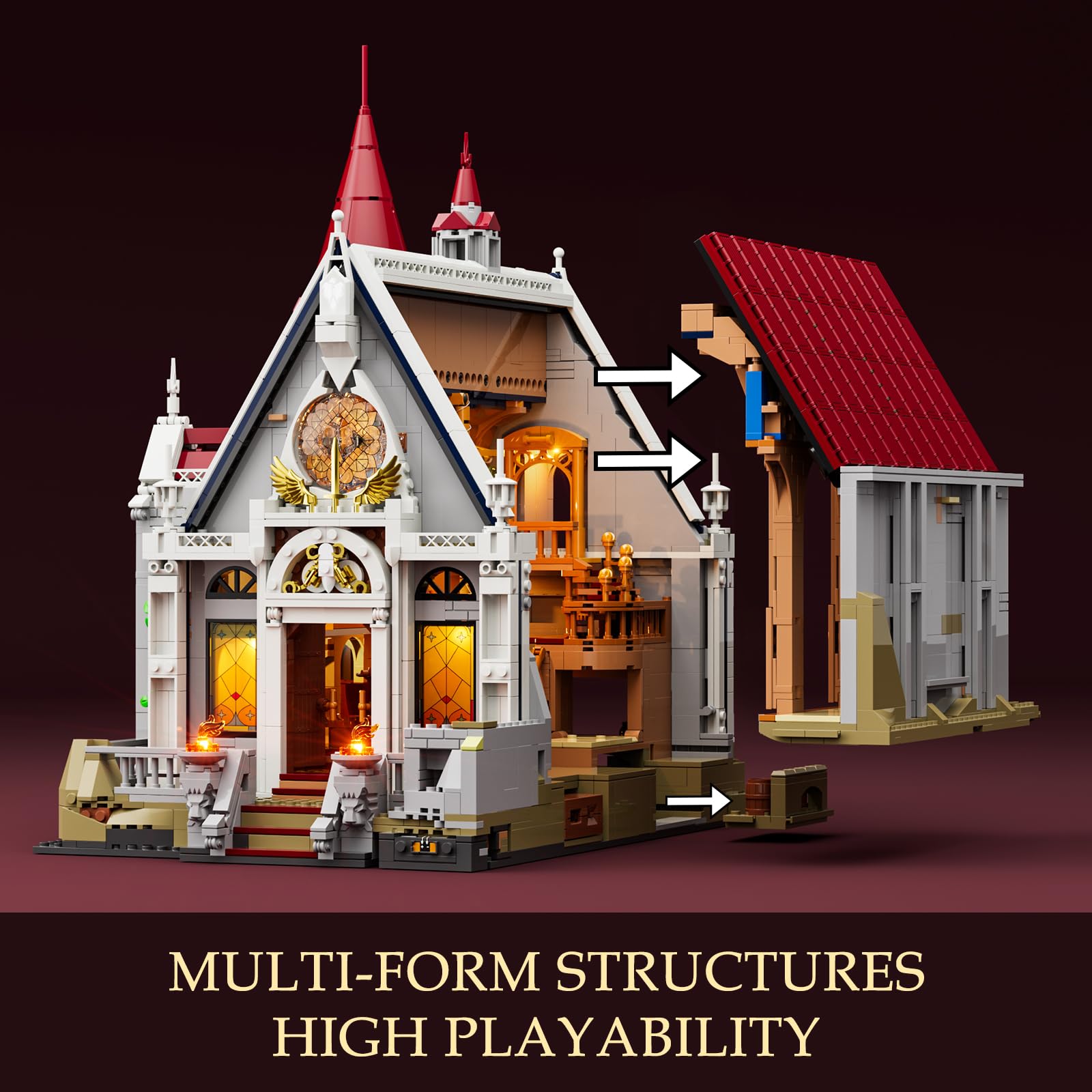 LUMIBRICKS Medieval Castle Banquet Hall Lighting Building Bricks Set - Middle Ages City Town Modular Collection Display Kit with Minifigures 3232 Pcs for Adults & Teens - Image 5