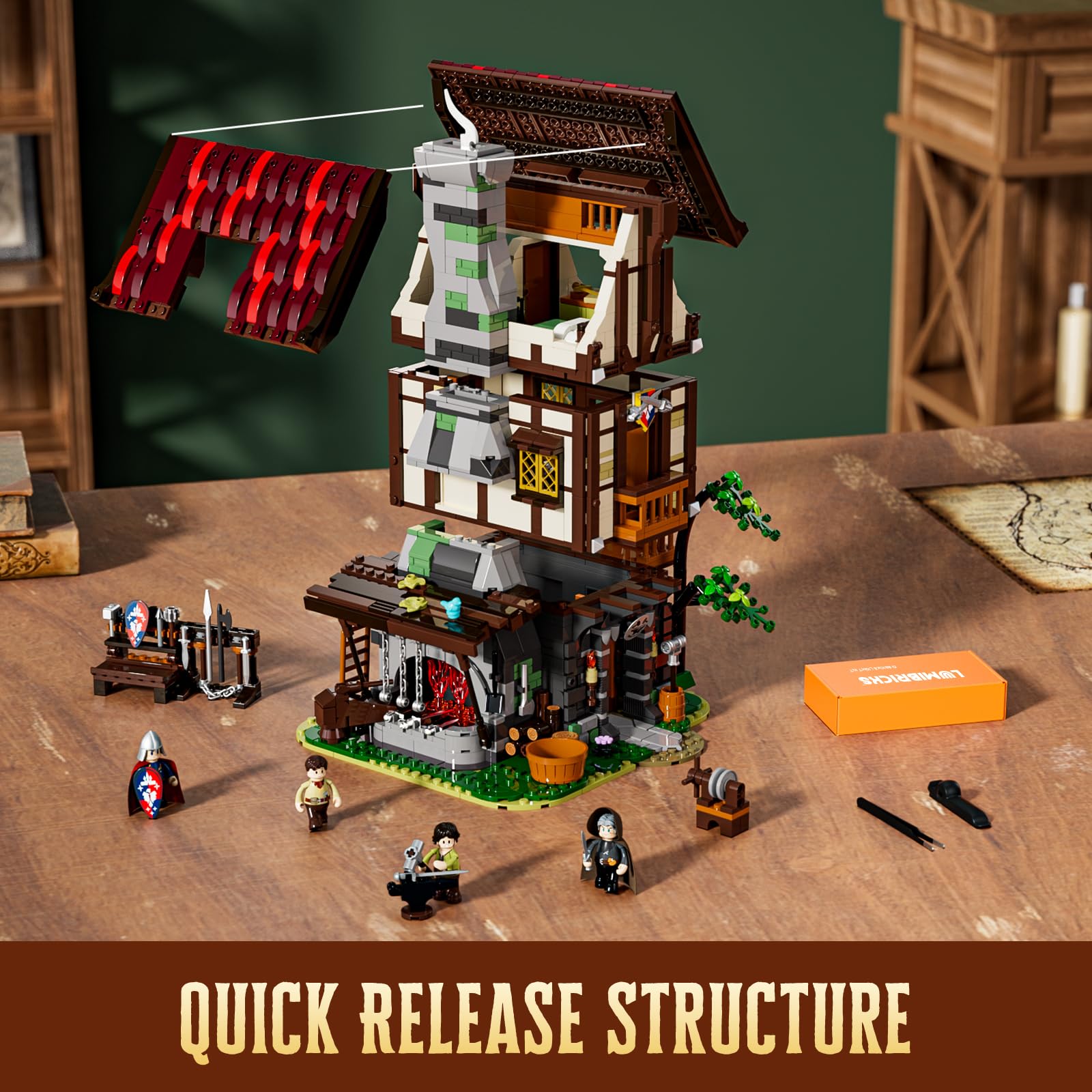 LUMIBRICKS Medieval Forge House Lighting Building Bricks Set - Blacksmith kit Collectible Display LED Light Building Sets 1595 Pcs for Adults and Teen - Image 6