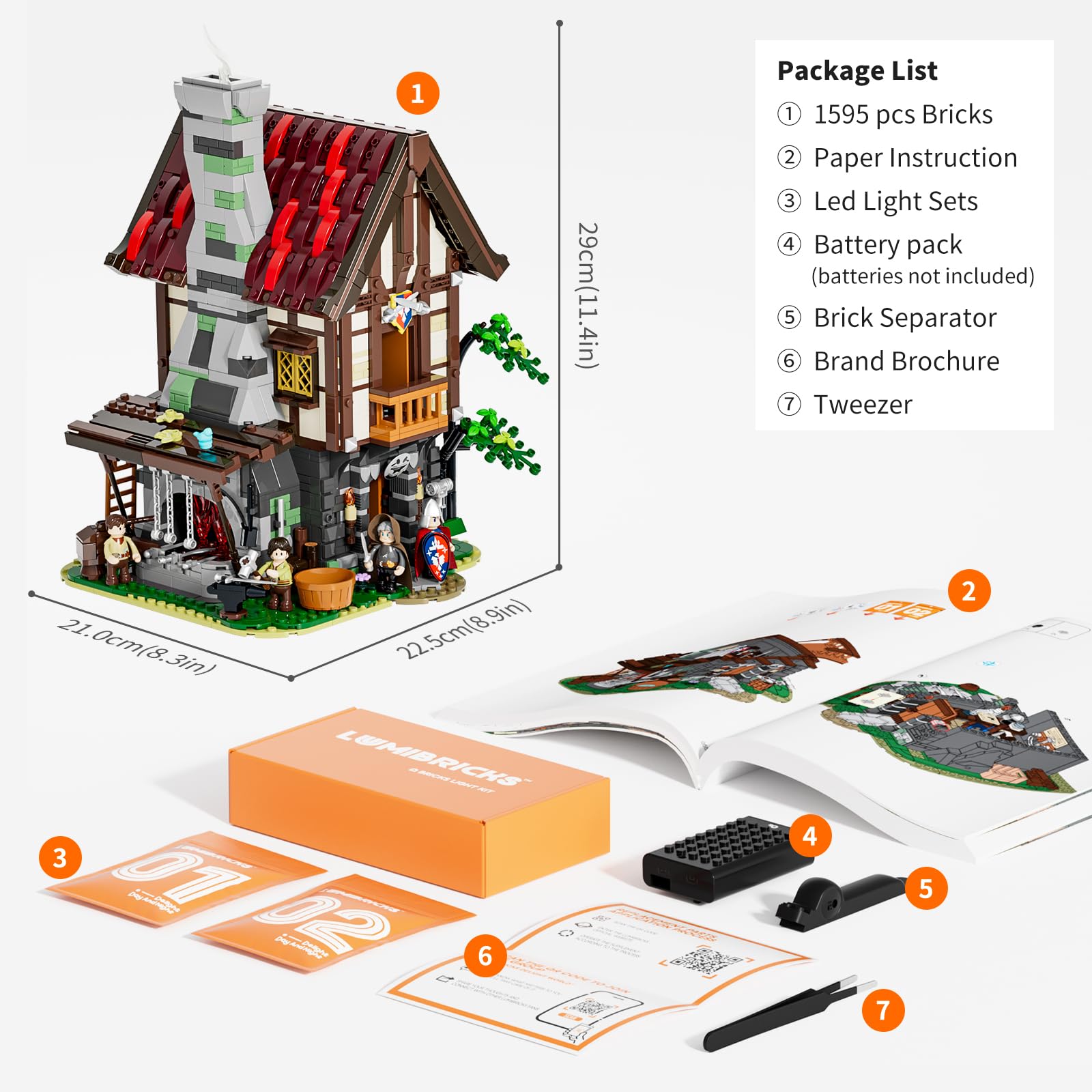 LUMIBRICKS Medieval Forge House Lighting Building Bricks Set - Blacksmith kit Collectible Display LED Light Building Sets 1595 Pcs for Adults and Teen - Image 7