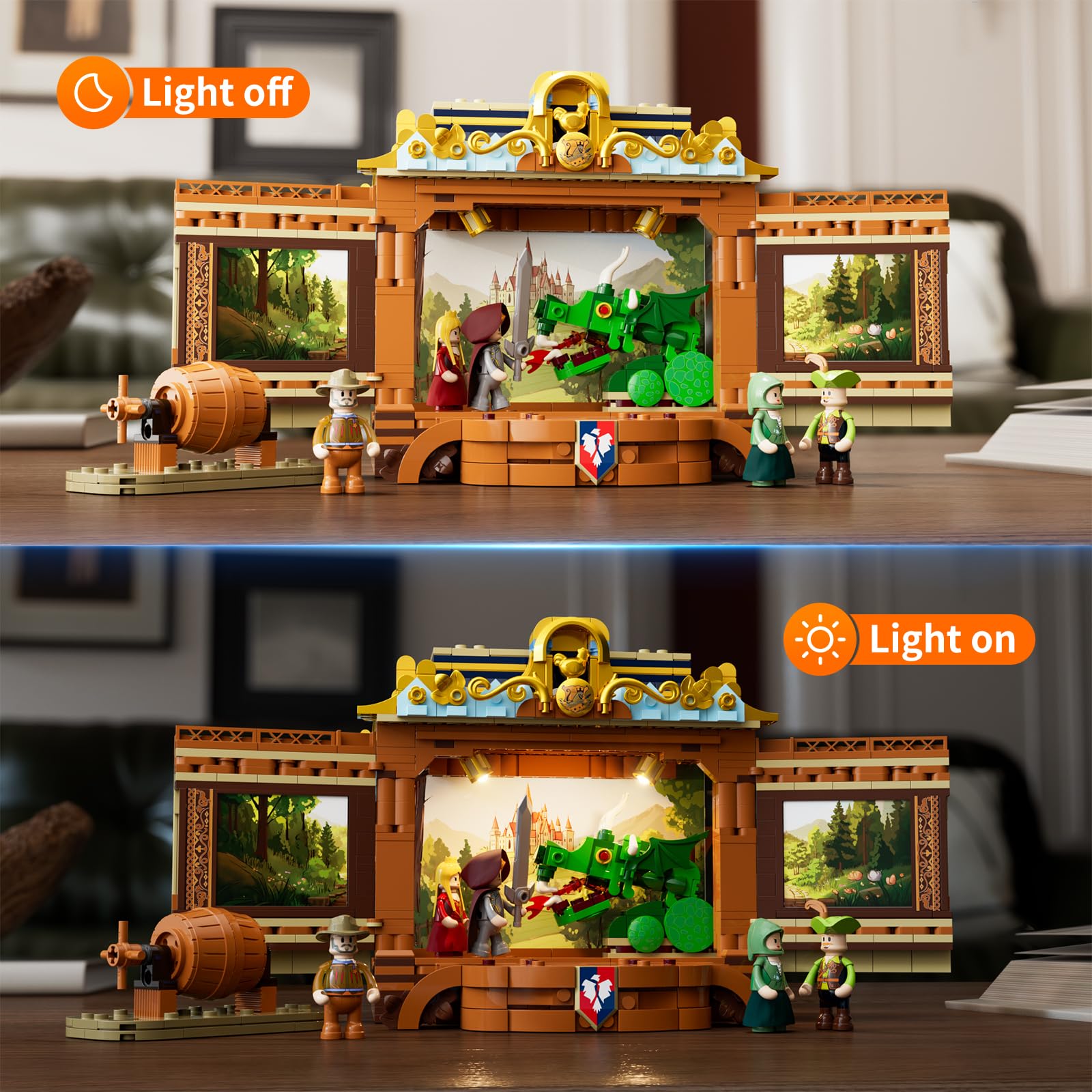 Lumibricks Medieval Troupe Carriage Lighting Building Bricks Set - Middle Ages City Town Playset Multi-Form Modular Collection Display Kit with Minifigures 1248 Pcs for Adults & Teens - Image 3