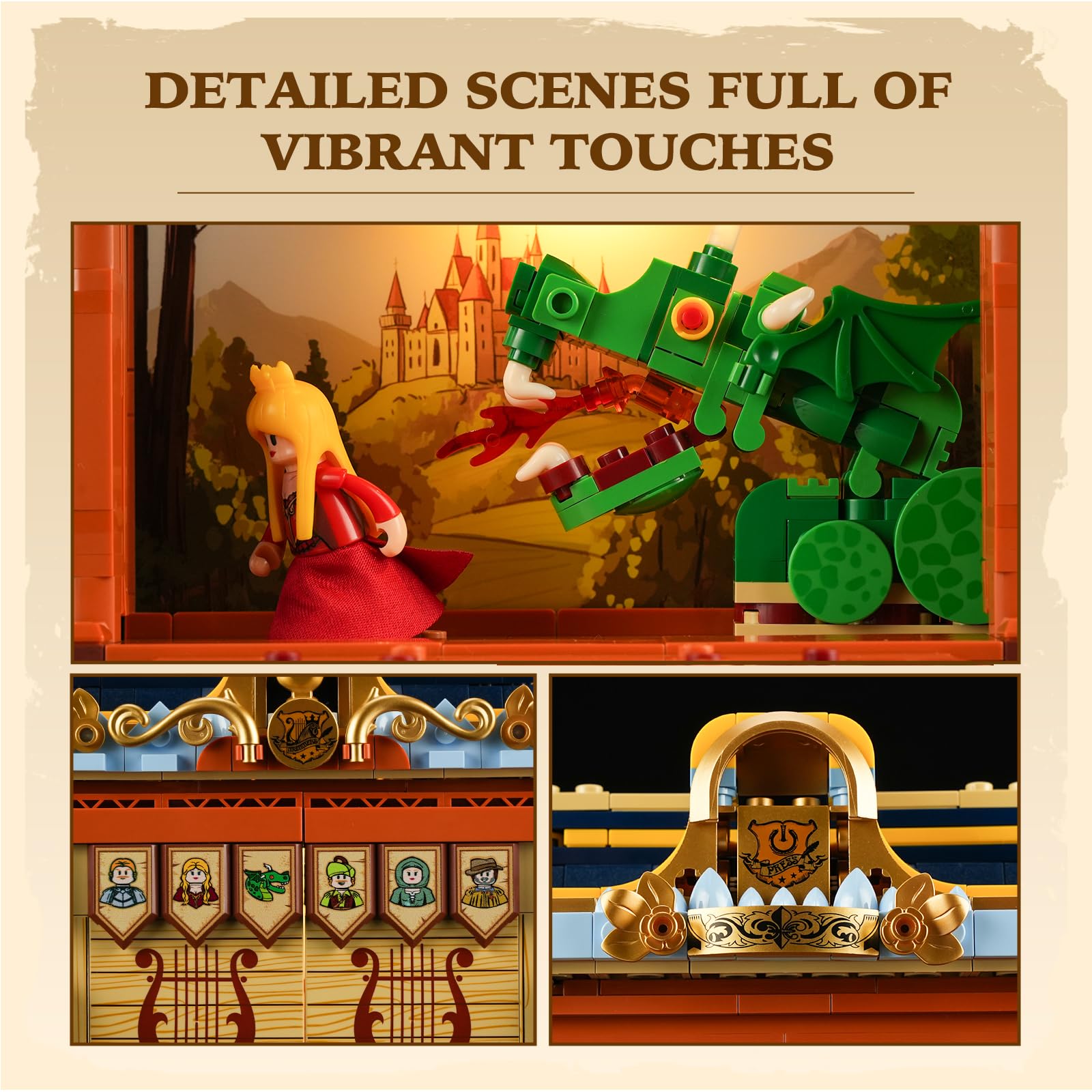 Lumibricks Medieval Troupe Carriage Lighting Building Bricks Set - Middle Ages City Town Playset Multi-Form Modular Collection Display Kit with Minifigures 1248 Pcs for Adults & Teens - Image 5