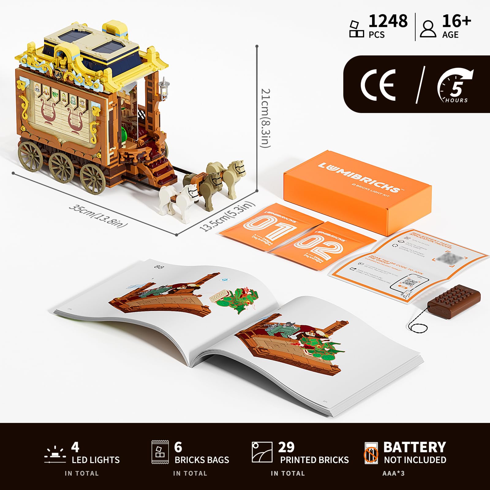 Lumibricks Medieval Troupe Carriage Lighting Building Bricks Set - Middle Ages City Town Playset Multi-Form Modular Collection Display Kit with Minifigures 1248 Pcs for Adults & Teens - Image 8