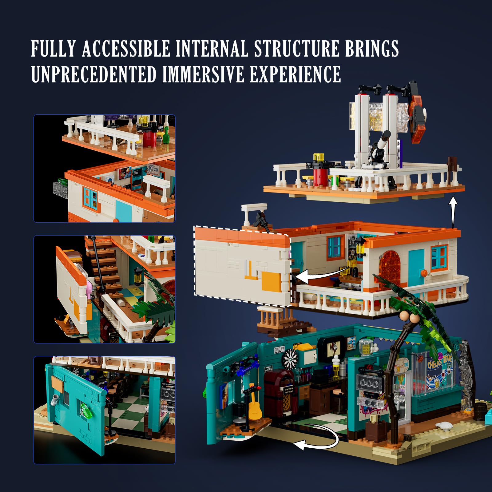 Lumibricks Moon Bar Lighting Building Bricks Set - Road Trip Modular Collection Display Kit with LED and Minifigures 2186 Pcs for Adults & Teens & Marine Enthusiasts - Image 3