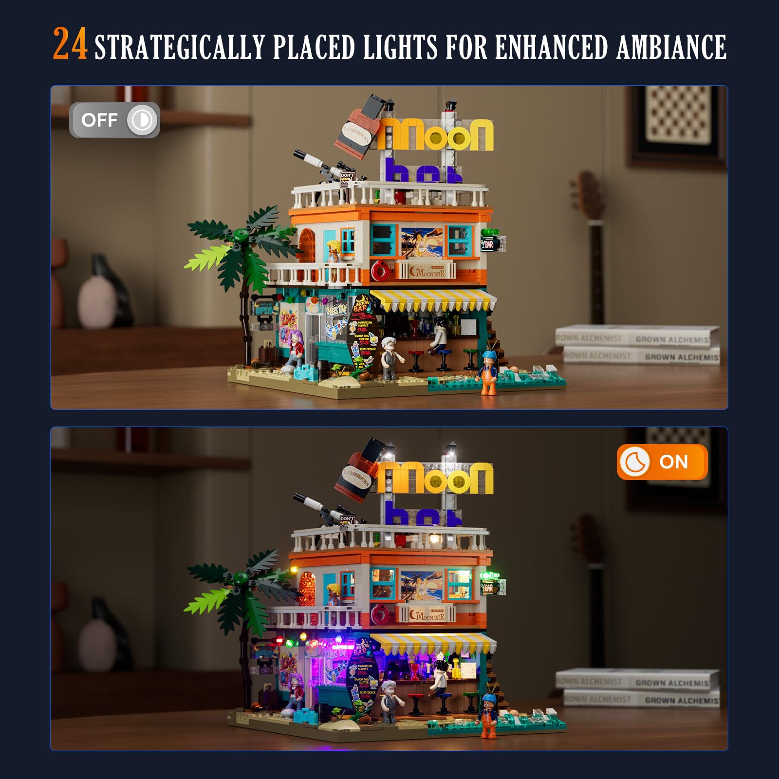 Lumibricks Moon Bar Lighting Building Bricks Set - Road Trip Modular Collection Display Kit with LED and Minifigures 2186 Pcs for Adults & Teens & Marine Enthusiasts - Image 4