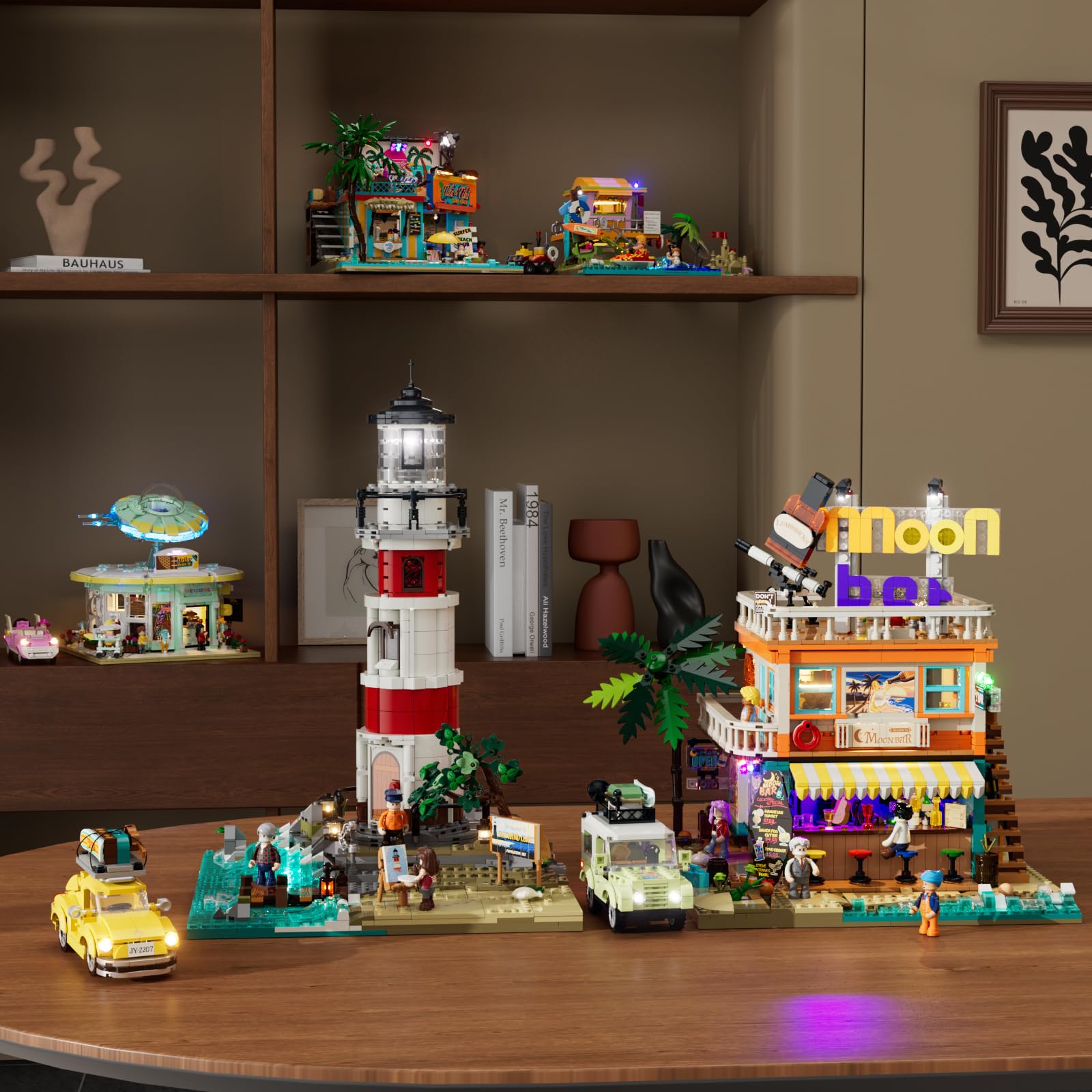 Lumibricks Moon Bar Lighting Building Bricks Set - Road Trip Modular Collection Display Kit with LED and Minifigures 2186 Pcs for Adults & Teens & Marine Enthusiasts - Image 8