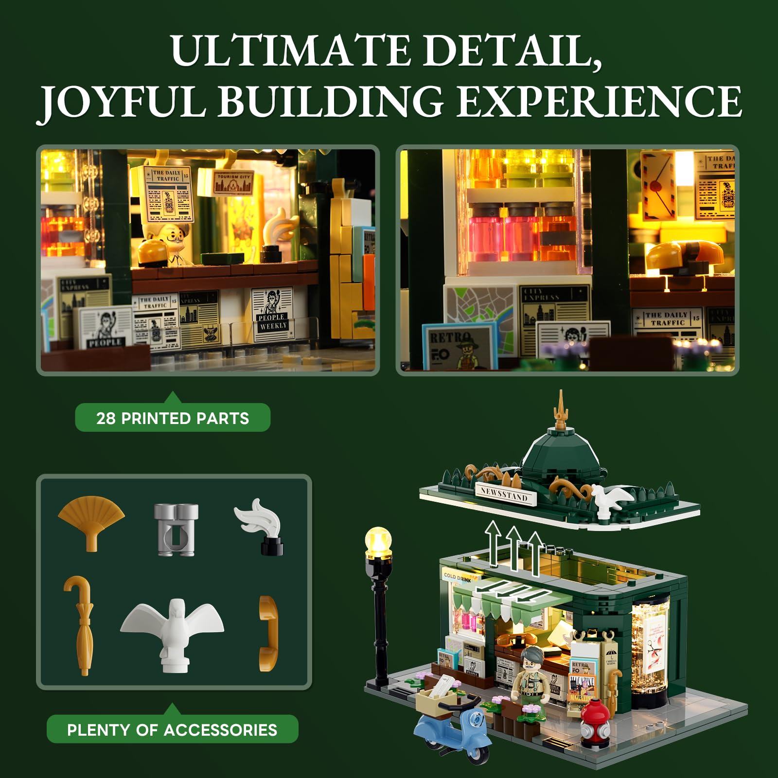 Lumibricks Newsstand Lighting Building Bricks Set - City Town Life Newsstand LED Light Construction Building Model Set 556 Pcs for Adults and Teen - Image 3