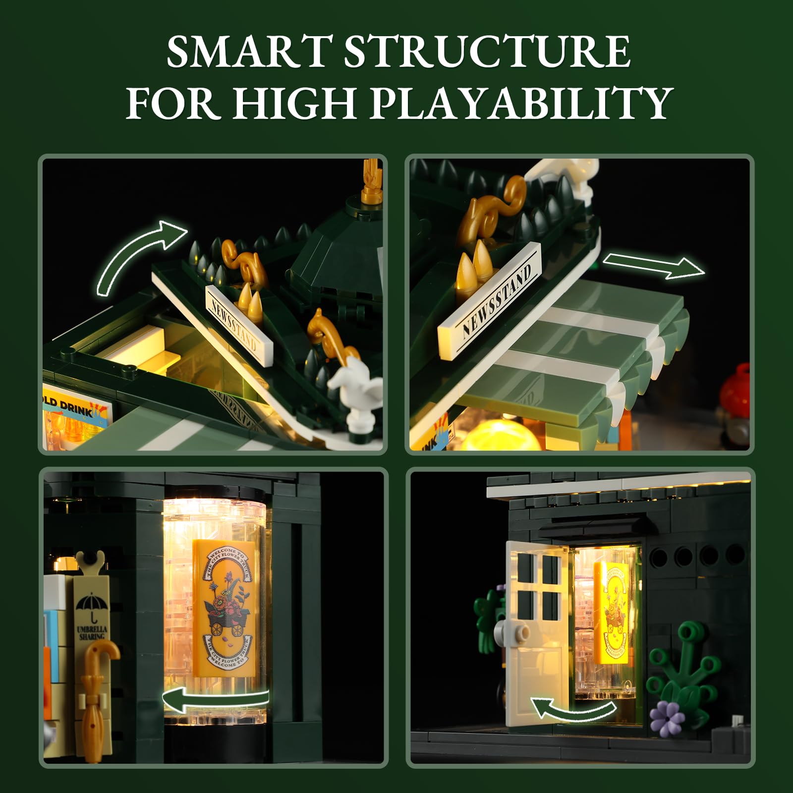 Lumibricks Newsstand Lighting Building Bricks Set - City Town Life Newsstand LED Light Construction Building Model Set 556 Pcs for Adults and Teen - Image 4