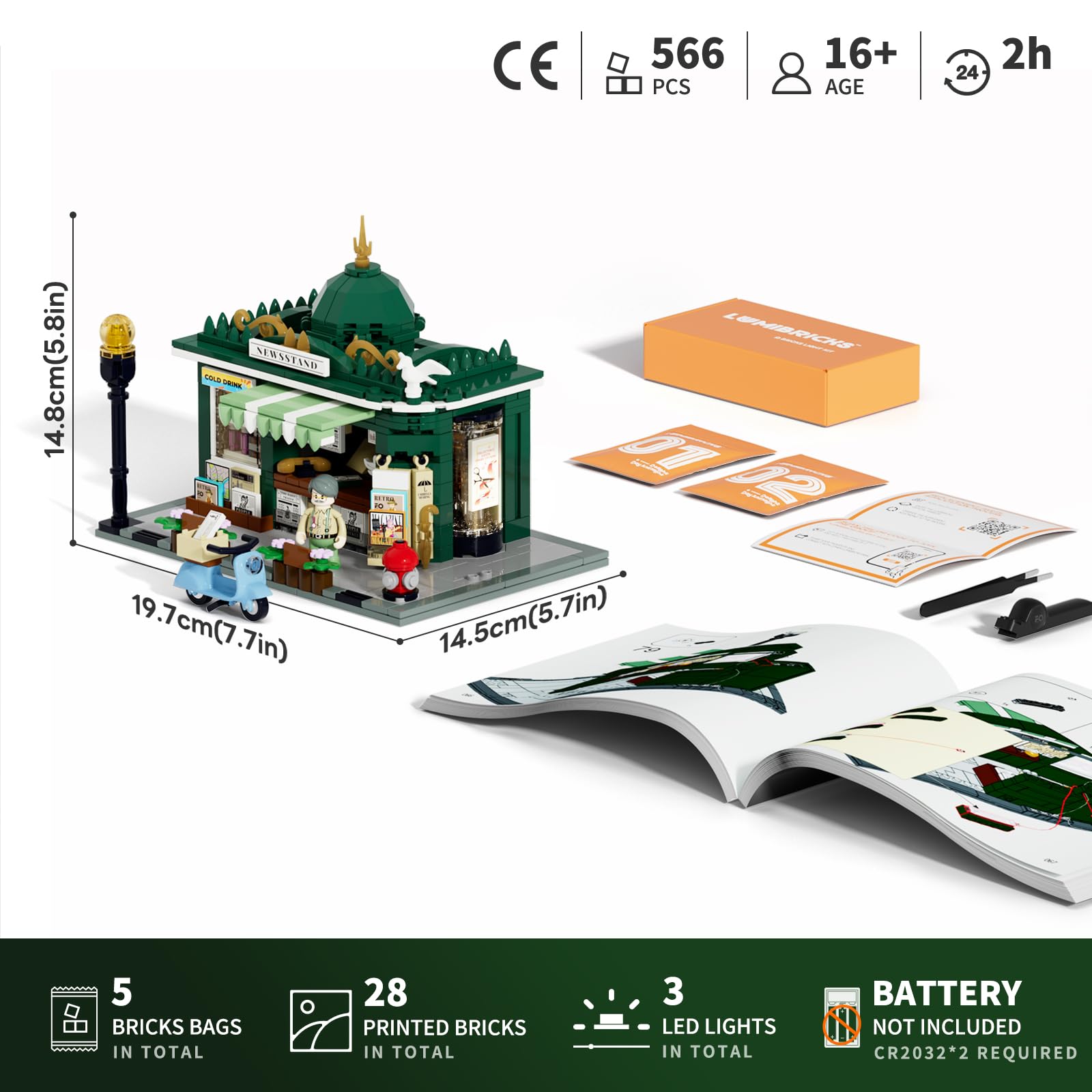 Lumibricks Newsstand Lighting Building Bricks Set - City Town Life Newsstand LED Light Construction Building Model Set 556 Pcs for Adults and Teen - Image 6