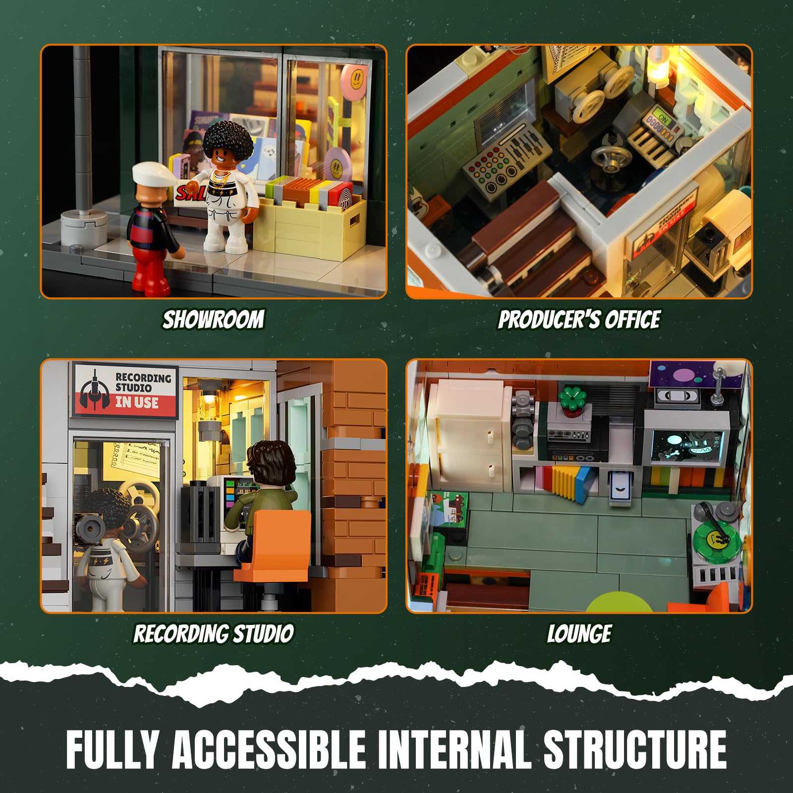 LUMIBRICKS Record Store Lighting Building Bricks Set - Street Fusion City Town Audio Shop Multi-Form Modular Collection Kit 1980 Pcs for Adults & Teen & Music Lovers - Image 4