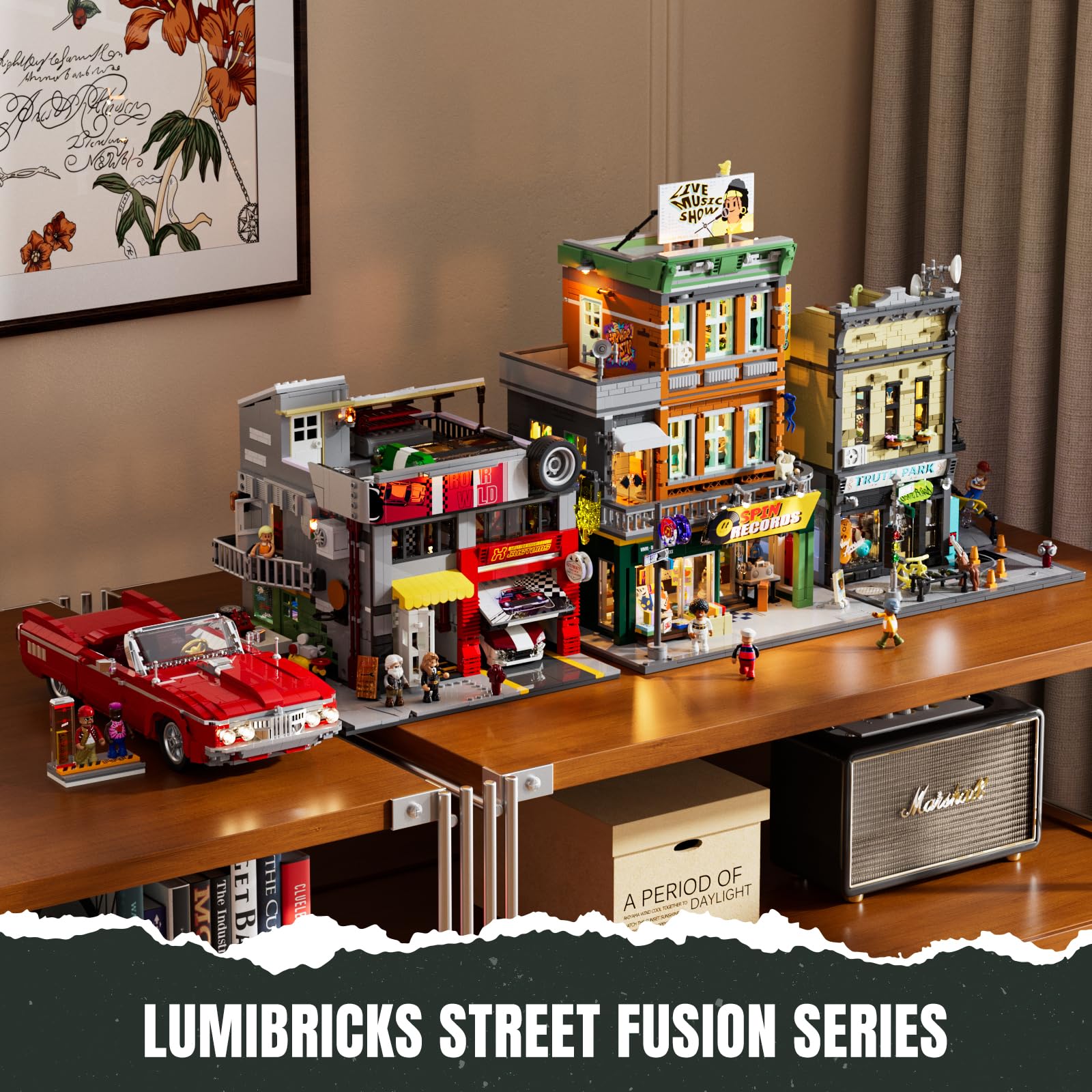 LUMIBRICKS Record Store Lighting Building Bricks Set - Street Fusion City Town Audio Shop Multi-Form Modular Collection Kit 1980 Pcs for Adults & Teen & Music Lovers - Image 5