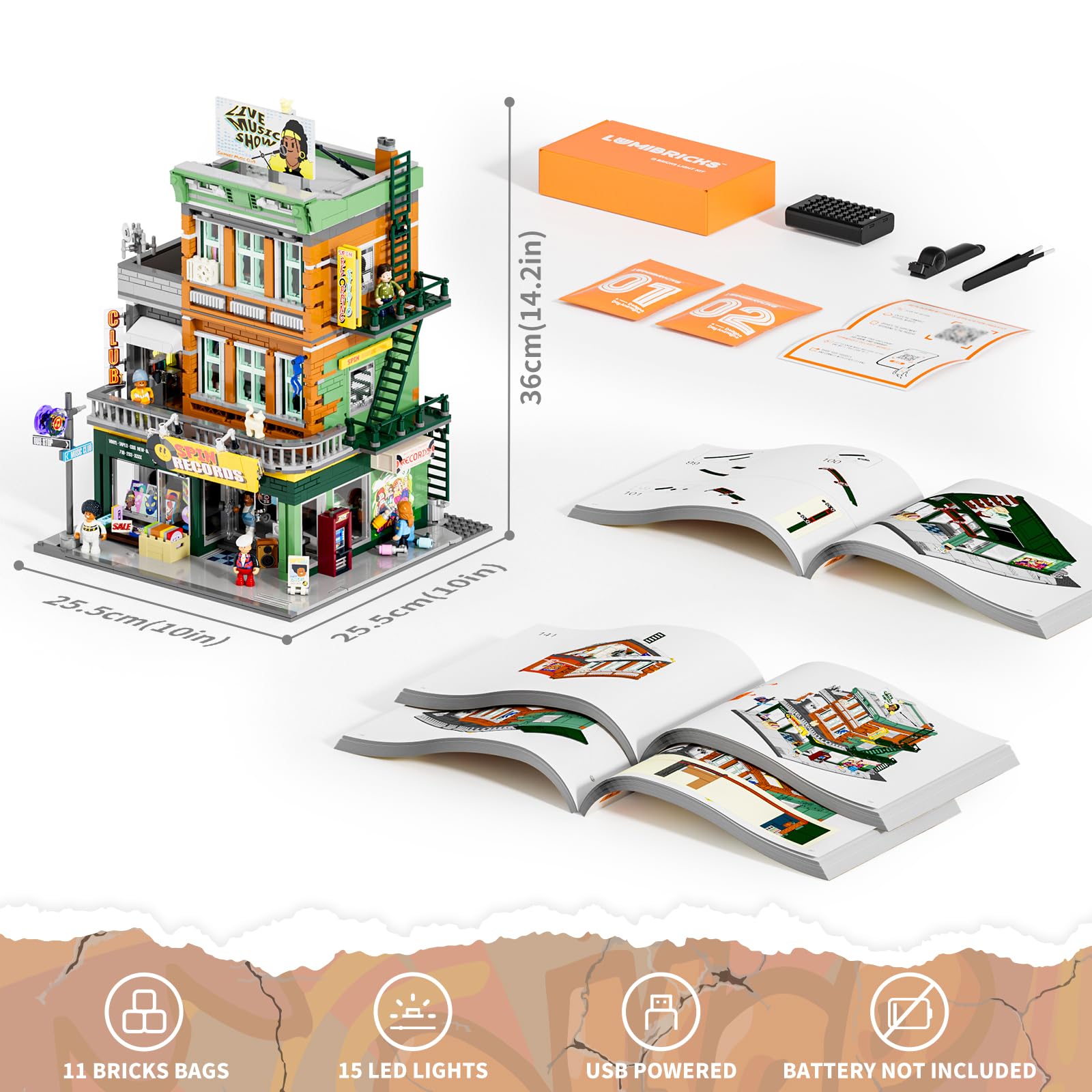 LUMIBRICKS Record Store Lighting Building Bricks Set - Street Fusion City Town Audio Shop Multi-Form Modular Collection Kit 1980 Pcs for Adults & Teen & Music Lovers - Image 6