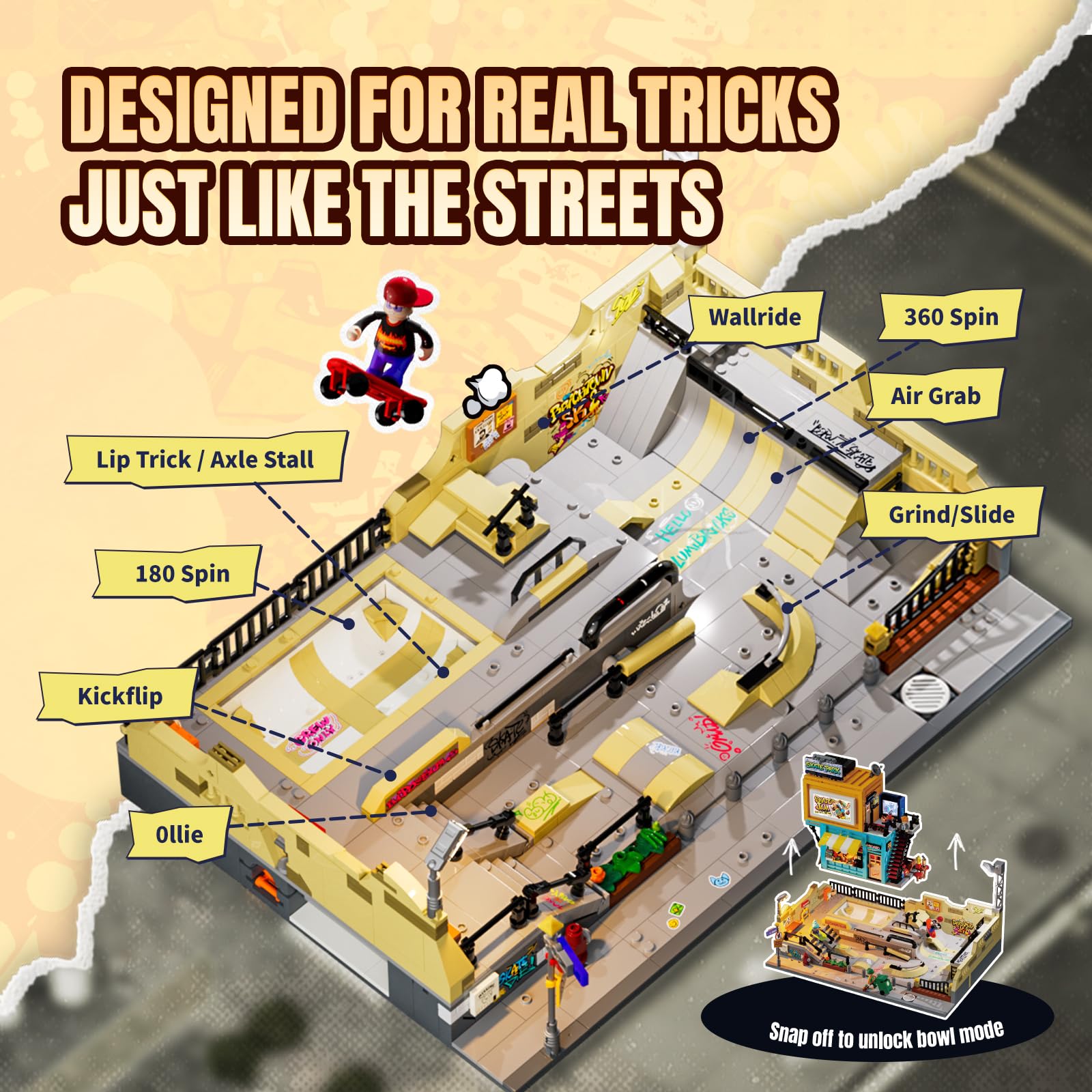 Lumibricks Skate Park Lighting Building Blocks Set - Street Fusion City Town Modular Playset Collection Display kit with Minifigures 1903 Pcs for Adults & Teens & Life Enthusiasts - Image 3