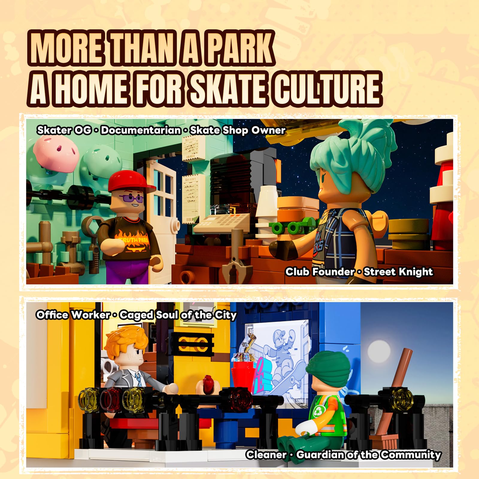 Lumibricks Skate Park Lighting Building Blocks Set - Street Fusion City Town Modular Playset Collection Display kit with Minifigures 1903 Pcs for Adults & Teens & Life Enthusiasts - Image 5