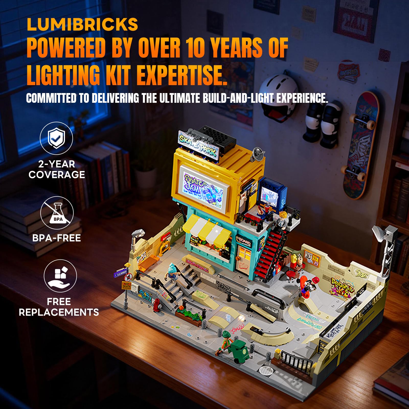 Lumibricks Skate Park Lighting Building Blocks Set - Street Fusion City Town Modular Playset Collection Display kit with Minifigures 1903 Pcs for Adults & Teens & Life Enthusiasts - Image 6