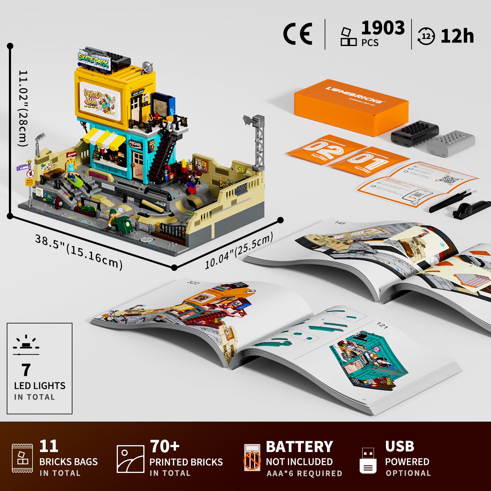 Lumibricks Skate Park Lighting Building Blocks Set - Street Fusion City Town Modular Playset Collection Display kit with Minifigures 1903 Pcs for Adults & Teens & Life Enthusiasts - Image 8