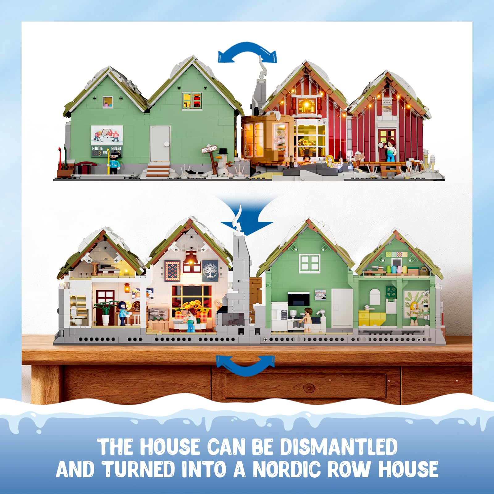 LUMIBRICKS Spa-Cabin Winter Lighting-Building-Bricks Set - 2235 Pcs Christmas House Winter Lodge LED Light Construction Building Christmas Village Model Set for Adults and Families - Image 3