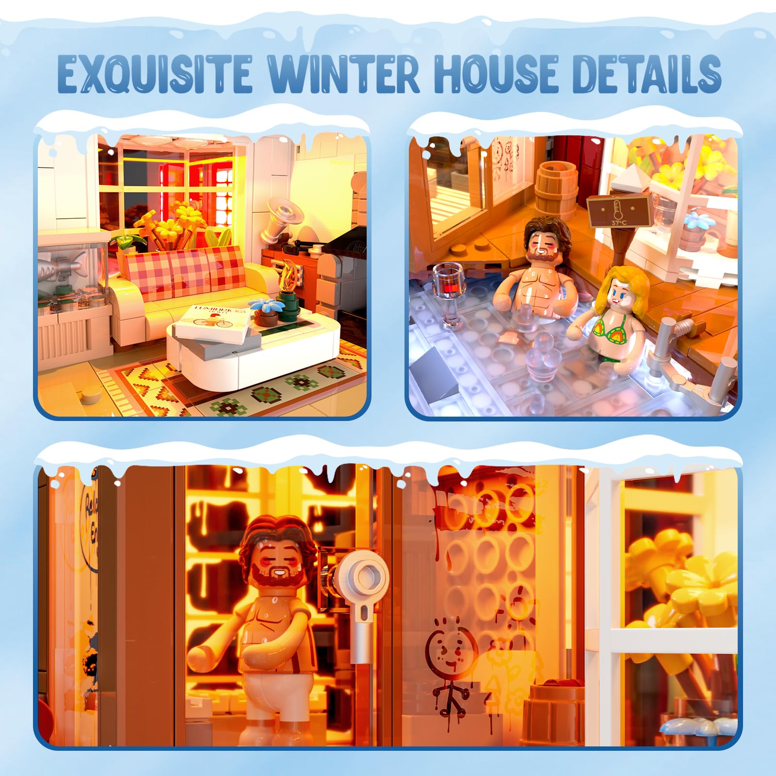 LUMIBRICKS Spa-Cabin Winter Lighting-Building-Bricks Set - 2235 Pcs Christmas House Winter Lodge LED Light Construction Building Christmas Village Model Set for Adults and Families - Image 4