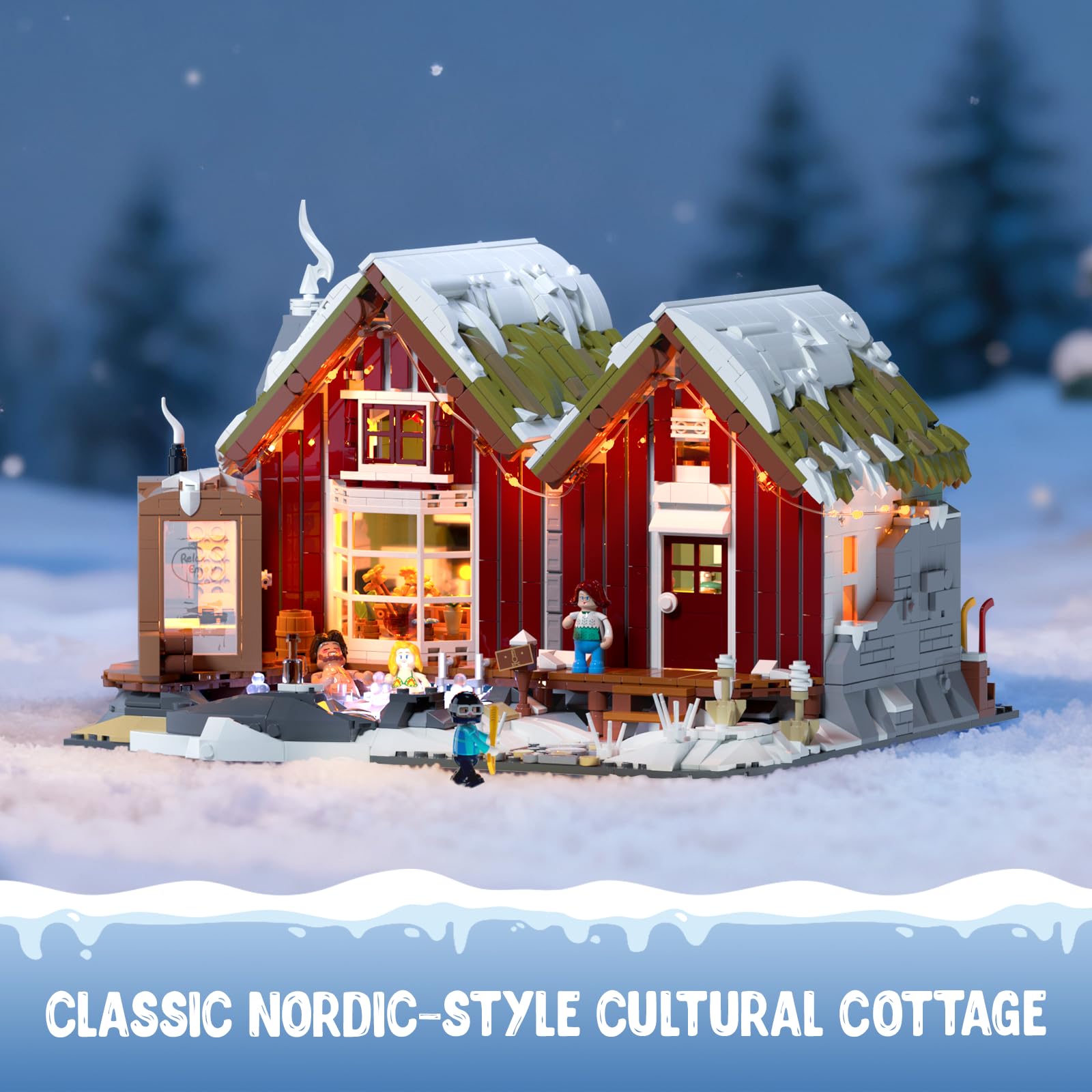 LUMIBRICKS Spa-Cabin Winter Lighting-Building-Bricks Set - 2235 Pcs Christmas House Winter Lodge LED Light Construction Building Christmas Village Model Set for Adults and Families - Image 5